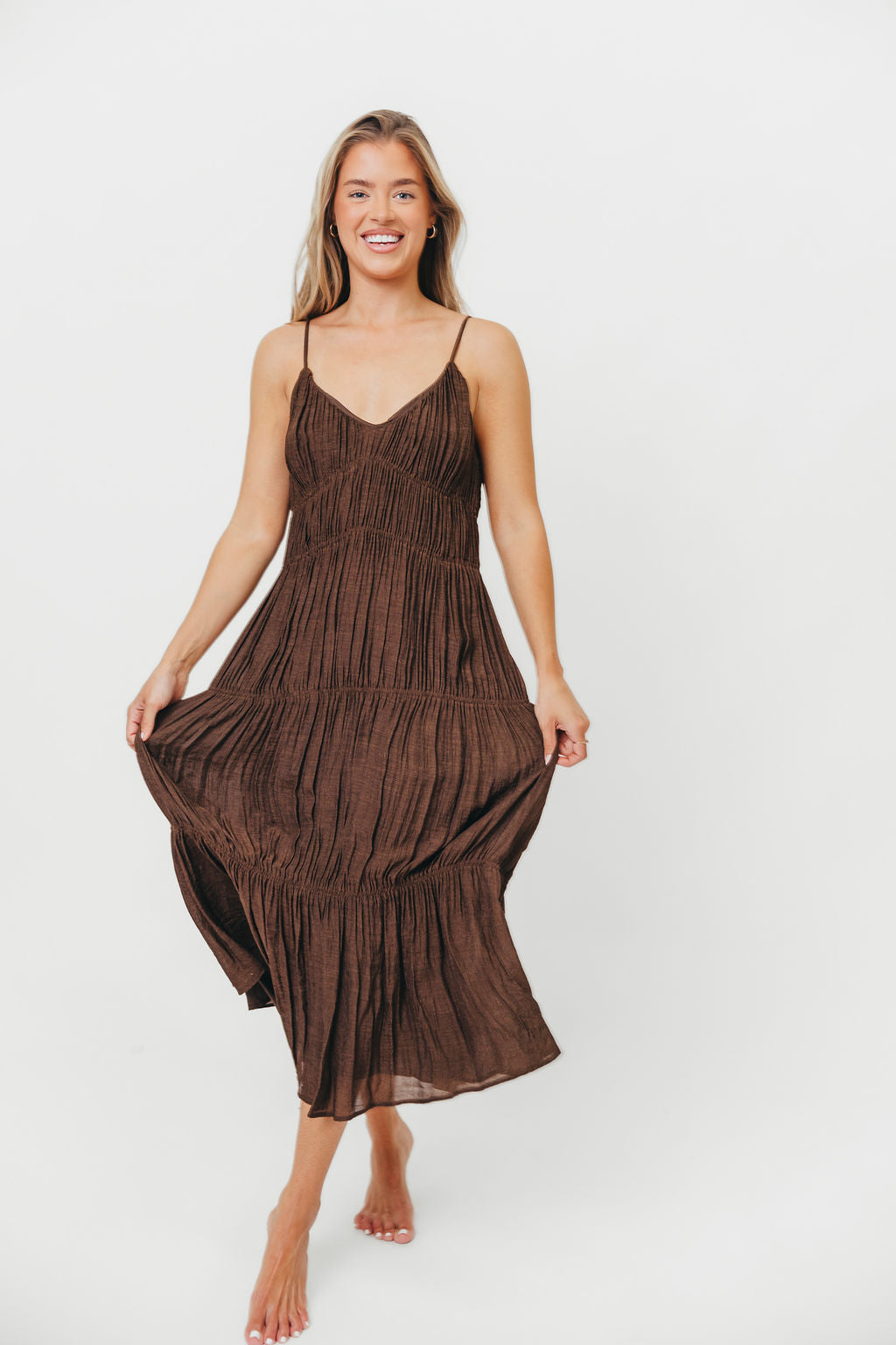 Stylish Kendra Midi Dress in Brown - Perfect for Casual Outings, Office Wear & Special Occasions | Women's Fashion