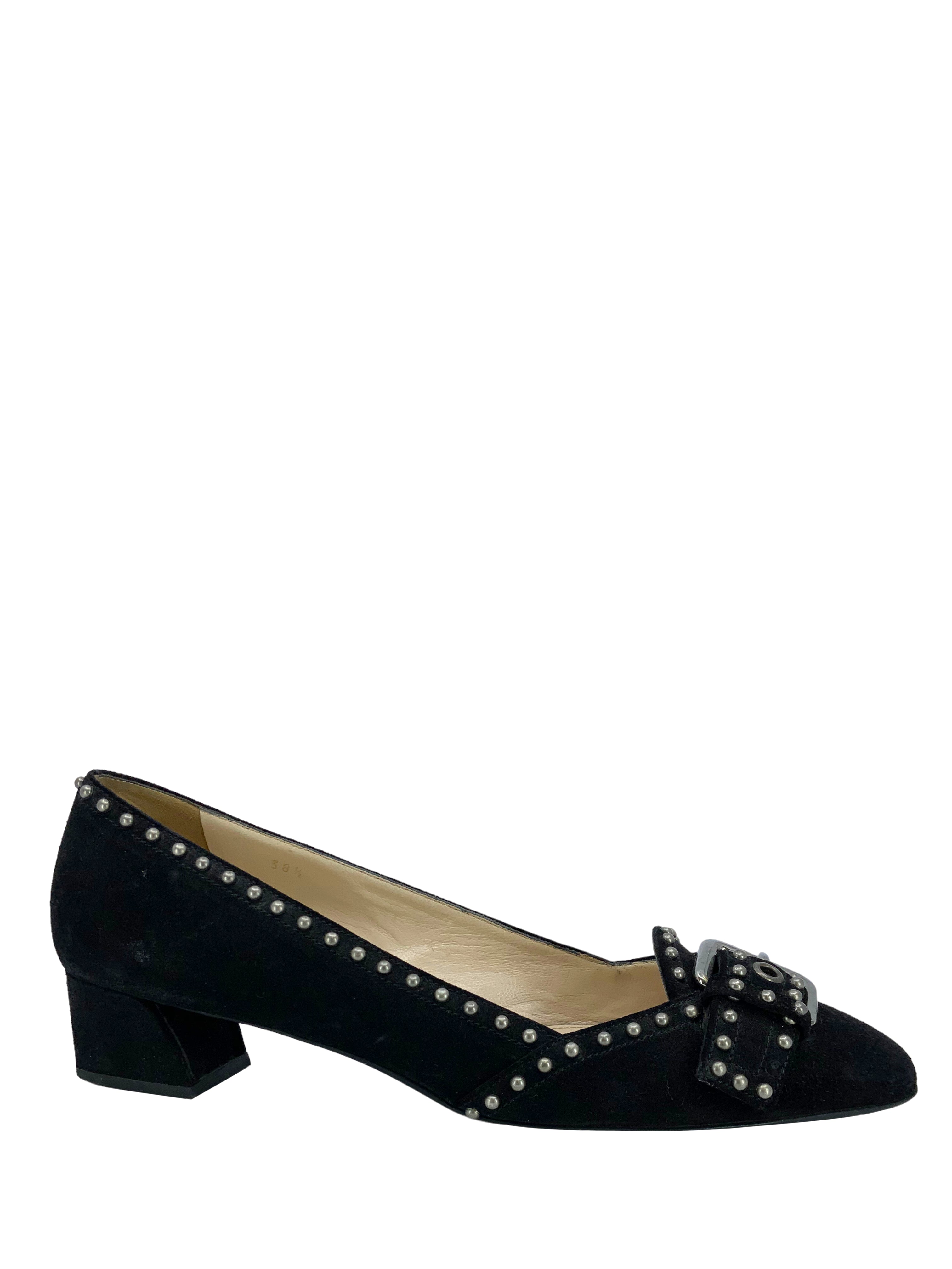 Prada Studded Suede Buckle Pumps Women's Size 8.5 - Luxury High Heels for Party, Wedding & Evening Events