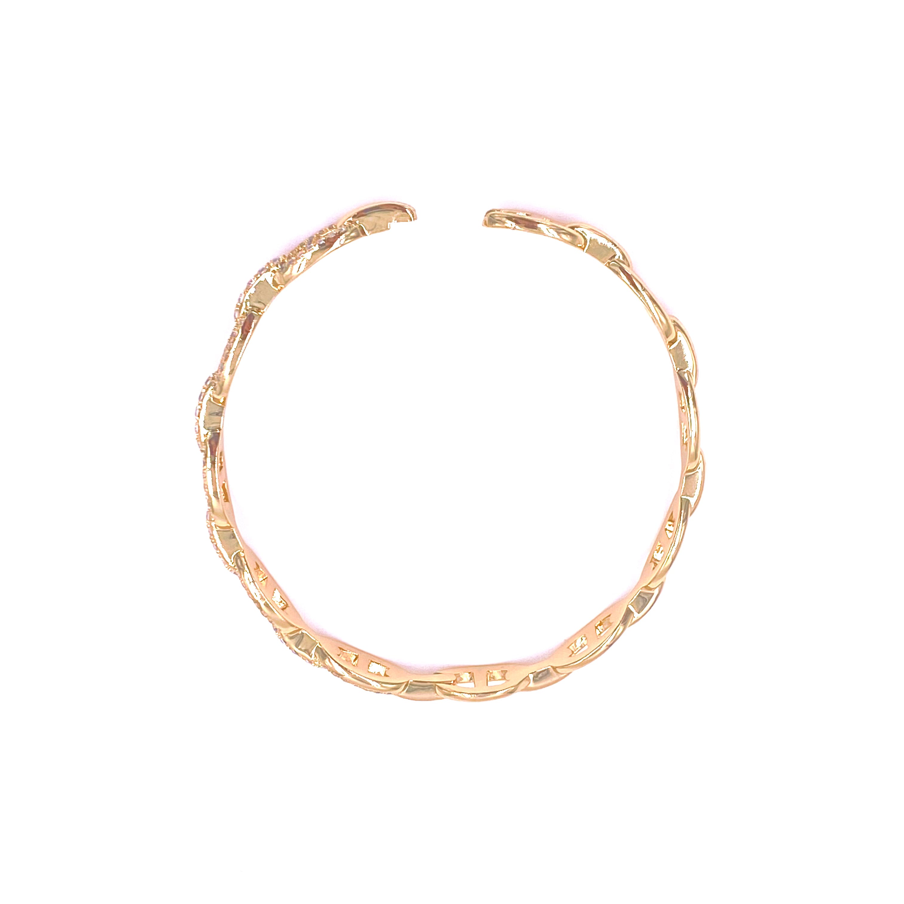 Ashley Gold Stainless Steel Gold Plated CZ Open Cap Bangle Bracelet for Women - Elegant Cubic Zirconia Jewelry for Party, Wedding & Special Occasions