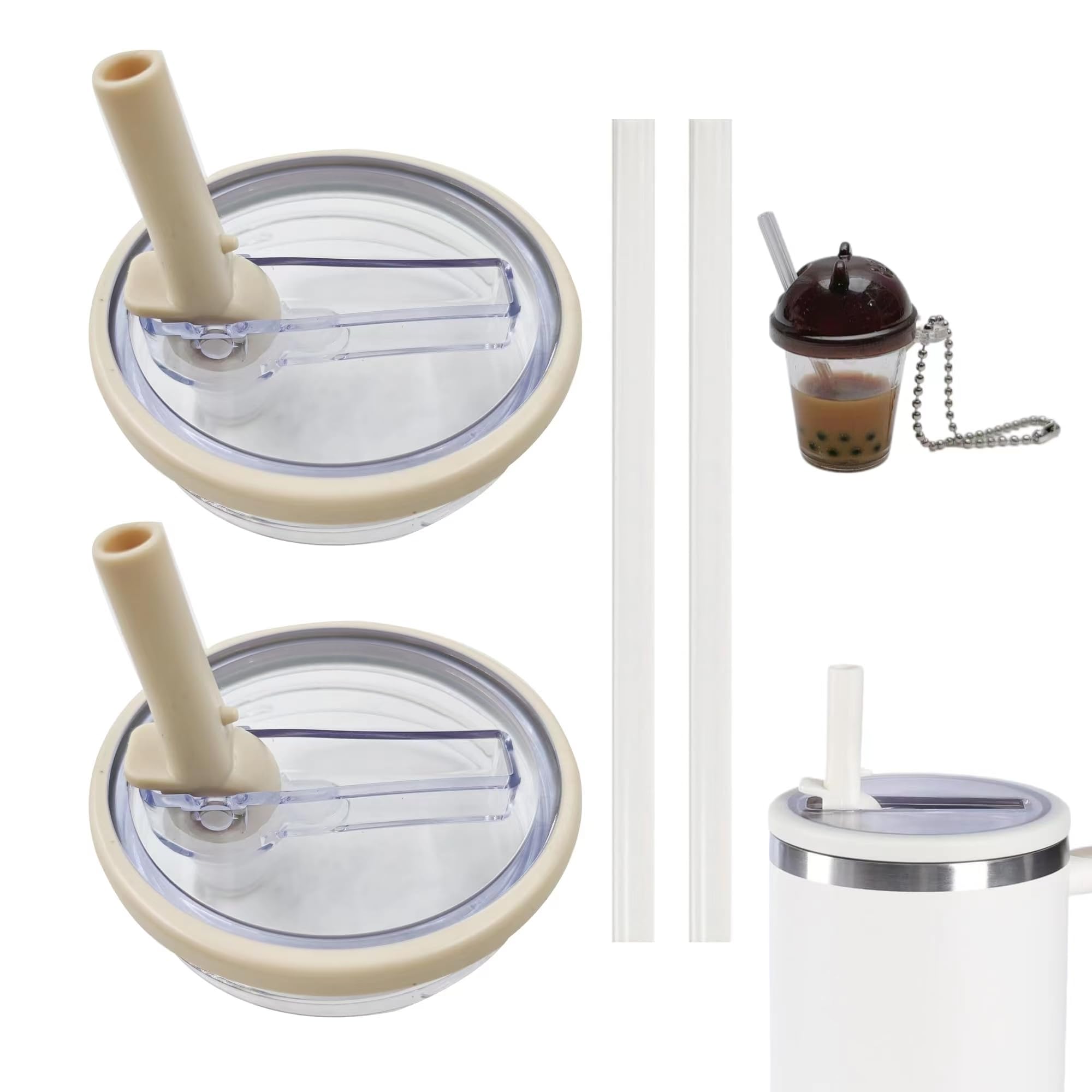 Stanley Quencher 40 oz Tumbler Lid Replacement - 2 Pack Spill Proof Flip Straw Cover - Fits Stanley Cup & HydroJug Traveler - White - Perfect for Travel, Gym & Outdoor Activities