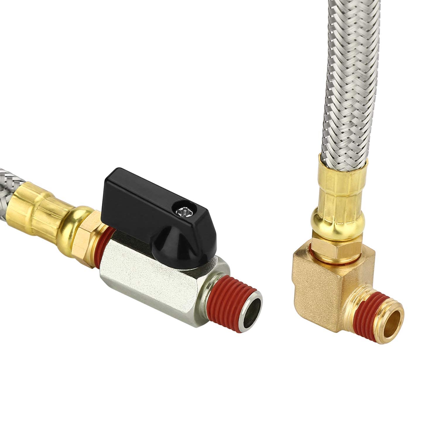 HK Extended Tank Drain Assembly Kit - 10 Inch Braided Steel Hose with 1/4 Inch Drain Valve & Elbow Fitting for Air Compressors - Perfect for Industrial, Garage & Workshop Maintenance