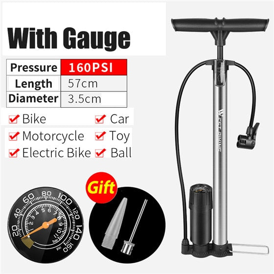 High Pressure Bike Floor Pump 120/160PSI - Bicycle Tire Inflator with Schrader & Presta Valve for Road & MTB - Perfect for Home, Garage & Cycling Trips