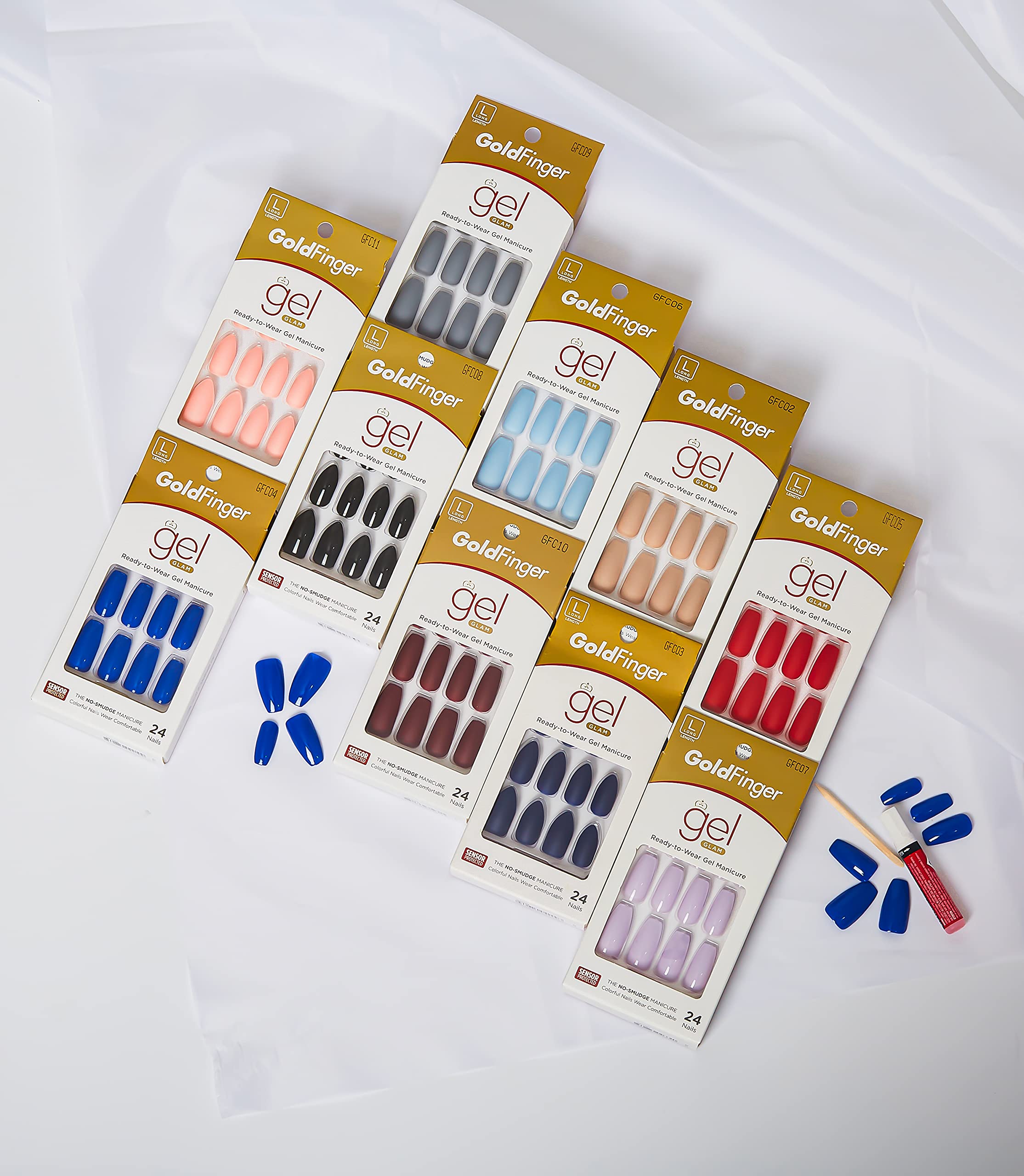 Gold Finger Full Cover Nails Gel - Glam Ready to Wear Gel Manicure Long Fake Nails for Women | Perfect for Parties, Weddings & Special Occasions