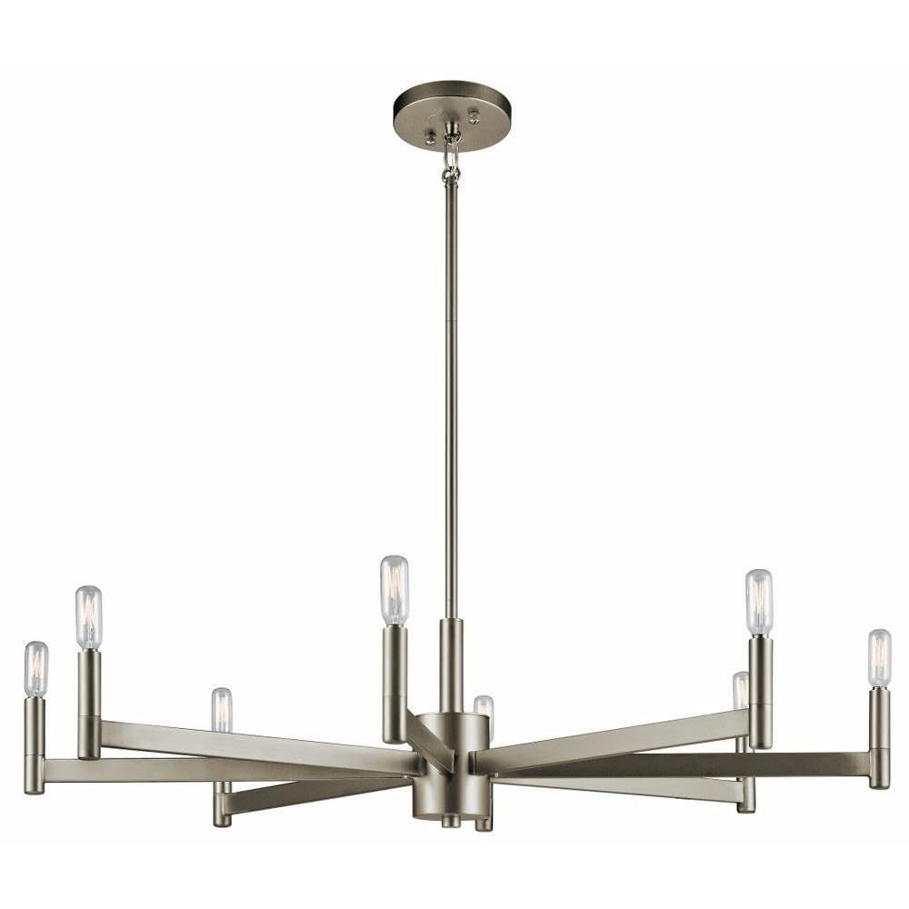 8-Light Modern Farmhouse Chandelier in Satin Nickel Finish - Rustic Dining Room Lighting for Kitchen Island, Entryway & Farmhouse Decor