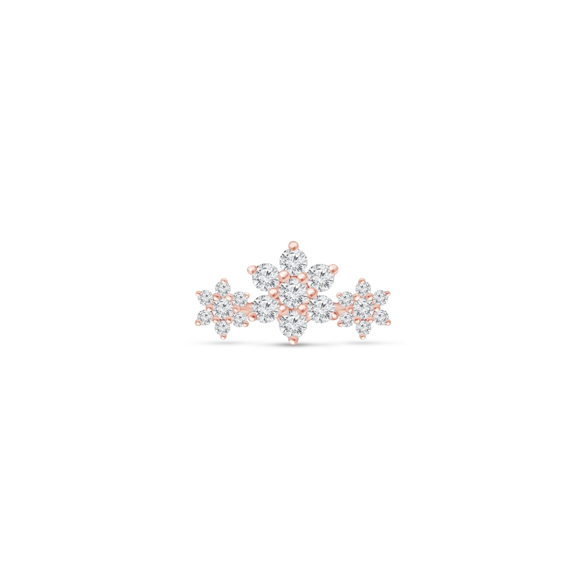 14K Rose Gold Diamond Three Flower Garland Flat Back Stud Earrings - Elegant Dainty Floral Jewelry for Women, Perfect for Weddings, Parties & Everyday Wear