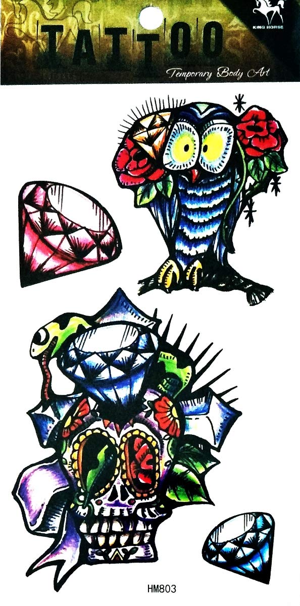 NipitShop Waterproof Temporary Tattoo Stickers - Fantasy Owl Skull with Diamond Flower Design, Sexy Colorful Body Art for Women & Men | Perfect for Parties, Halloween, Festivals & Costume Events