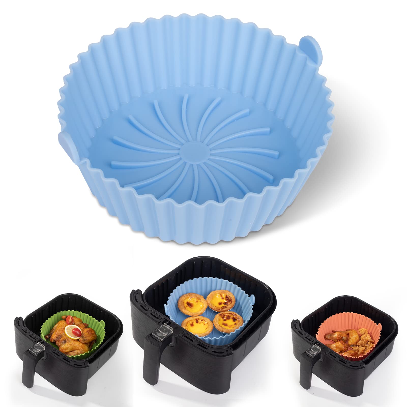 Non-Stick Reusable Silicone Air Fryer Liners - X-Large Blue COSORI Air Fryer Basket Accessories for Healthy Cooking | Perfect for Roasting, Baking & Frying Chicken Wings, Vegetables & More