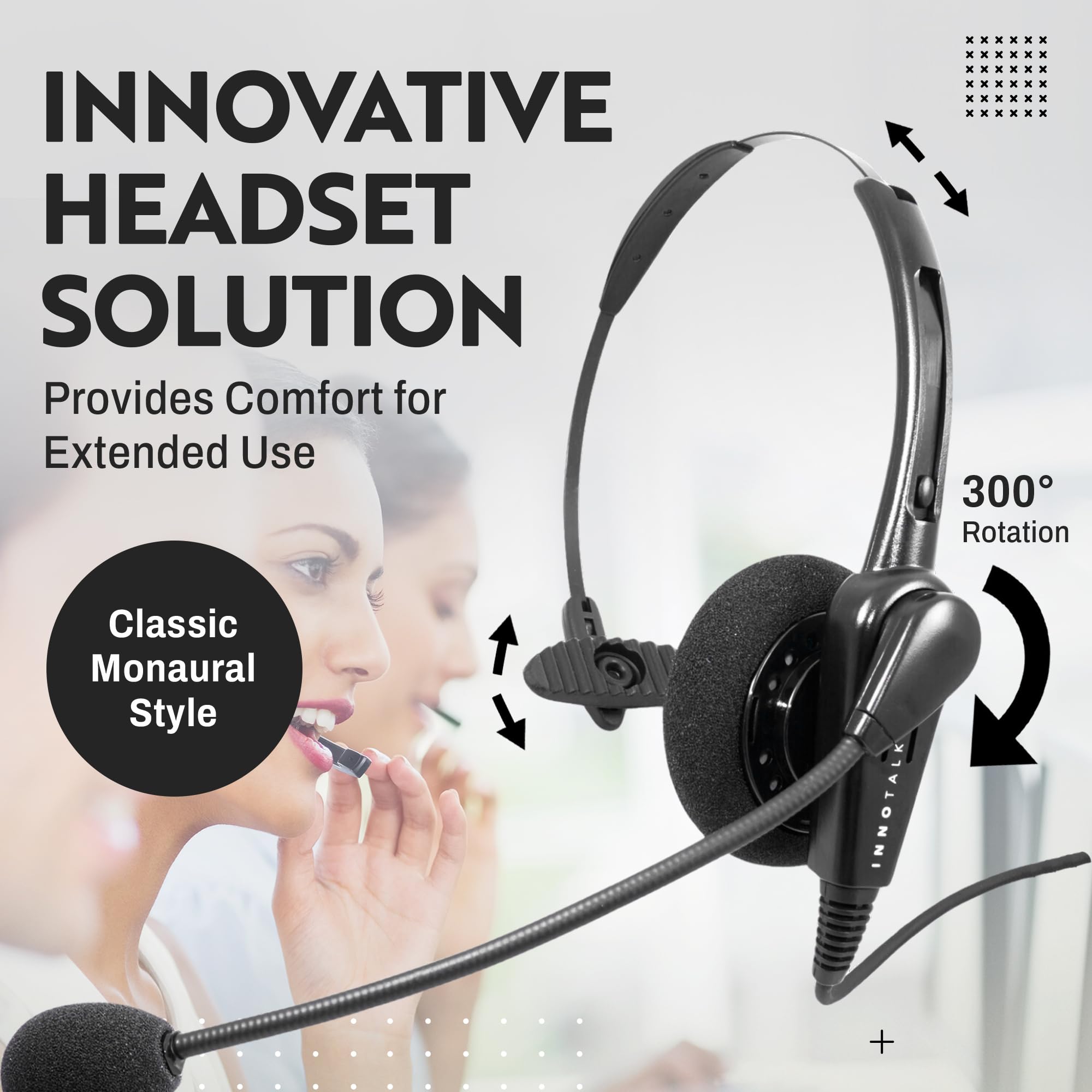 2.5mm Monaural Headset with Noise Canceling Mic - Budget-Friendly Call Center Headphones Compatible with Plantronics QD | Ideal for Telemarketing, Customer Service & Office Communications