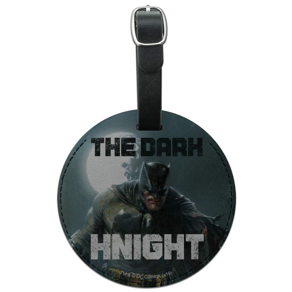 Batman The Dark Knight Round Leather Luggage Tag - Personalized Suitcase ID Tag for Travel Bags - Perfect for Carry-On, Checked Luggage & Backpacks (Superhero Gift for DC Comics Fans)