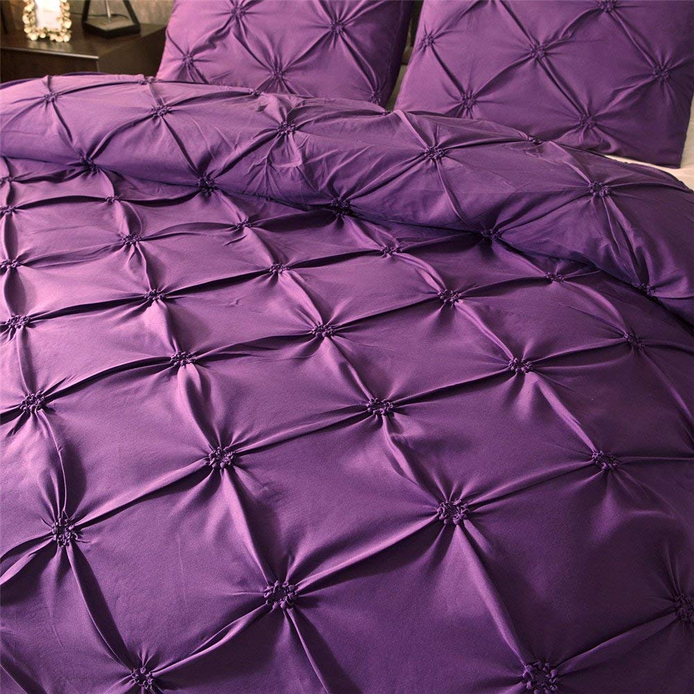 Luxury Twin Duvet Cover Set - Soft Purple Pinch Pleat Pintuck Bedding with Pillowcases, Brushed Microfiber Polyester Comforter Cover, Geometric Design (2Pcs) - Perfect for Master Bedroom, Guest Room & Dorm Decor