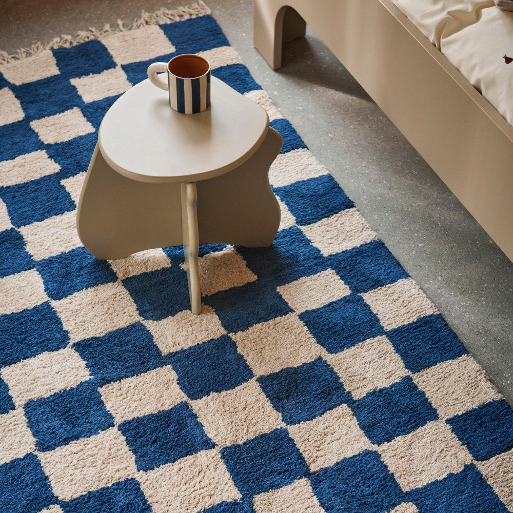 FERM LIVING Mara Washable Rug - Deep Blue & Warm Sand - 150x90cm (5x3ft) - Soft & Durable Indoor/Outdoor Rug for Living Room, Bedroom, or Patio