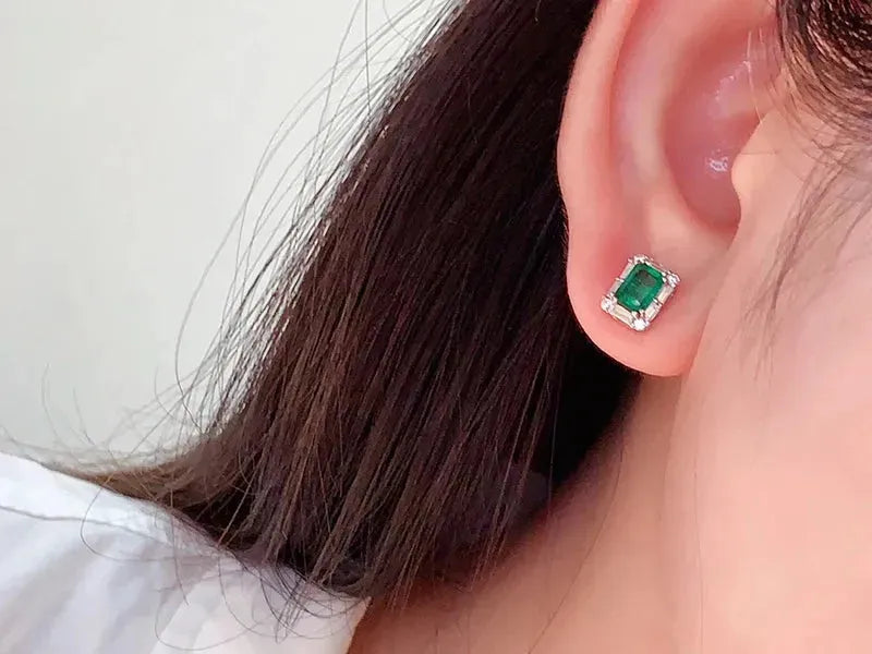18K White Gold Earrings with Real Natural Emerald Gemstones - Luxury Diamond Jewelry for Women - Perfect for Weddings, Parties & Special Occasions