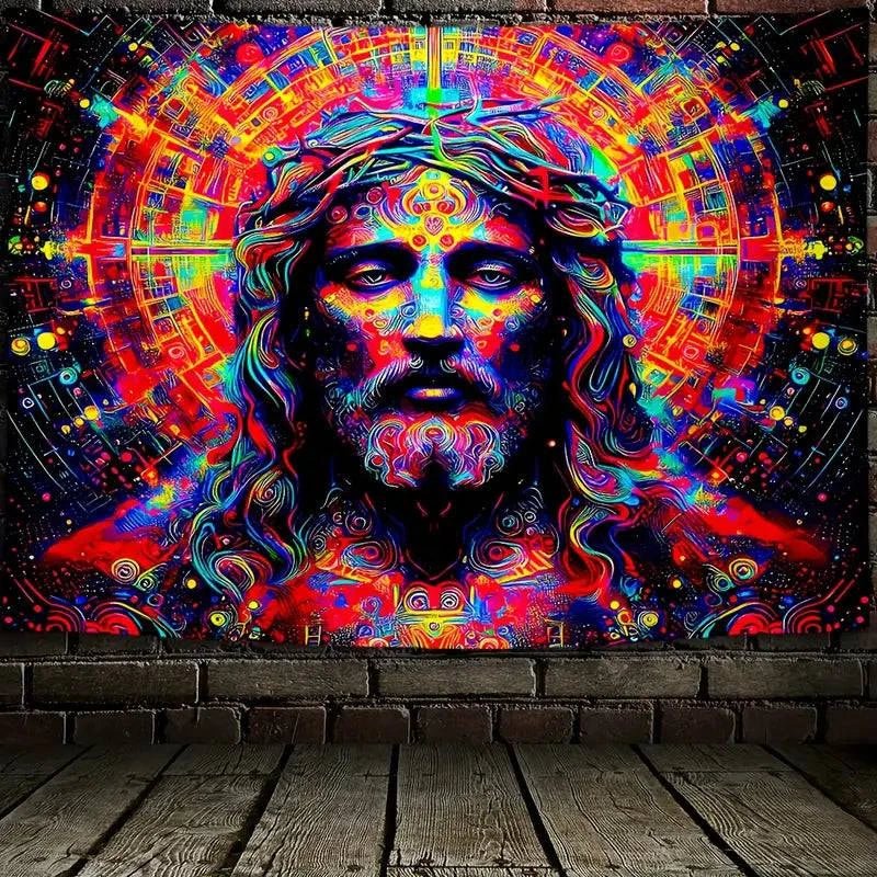 Retro Aesthetic UV Glow Tapestry Wall Art Decor - Psychedelic Blacklight Poster for Bedroom, Dorm, Living Room & Party Decorations
