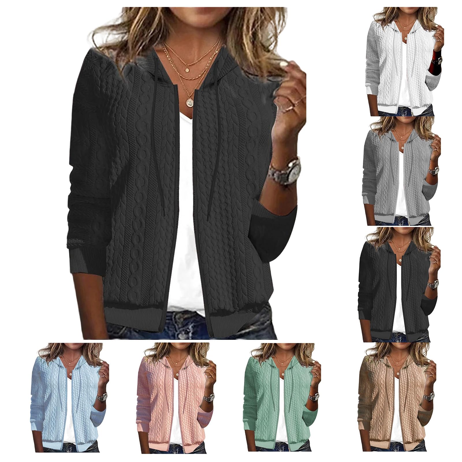 Women's Casual Zip Up Hoodie - Soft Waffle Knit Long Sleeve Sweatshirt with Drawstring | Fashion Jacket for Fall Outfits 2024 | Perfect for Daily Wear, Lounge & Outdoor Activities