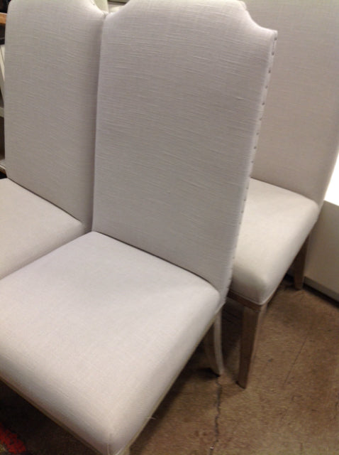 Set of 4 Cream Fabric & Wood Nailhead Accent Chairs - Mid-Century Modern Dining Room Seating with Tufted Backrest - Perfect for Living Room, Dining Area, and Home Office Decor