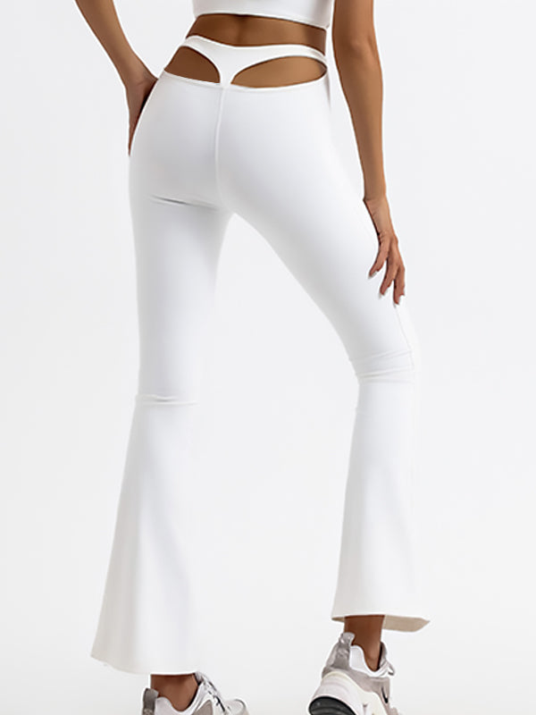 ZASUWA Women's High Waisted Flare Pants - Solid Color Hollow Out Design for Casual Wear, Party & Date Night Outfits