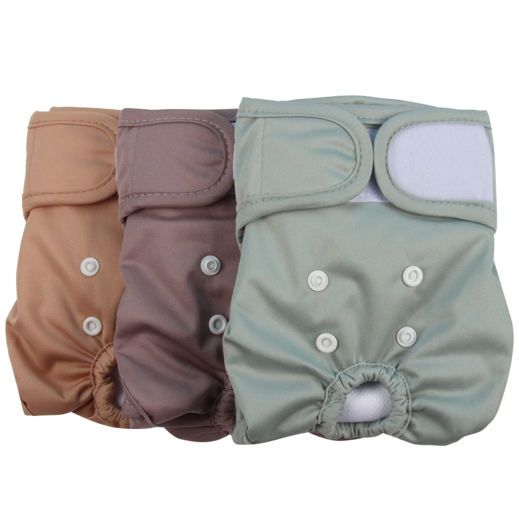 Premium Washable Reusable Leakproof Dog Diapers for Small Female Dogs (3 Pack) - Snaps Closure Puppy Nappies for House Training, Travel & Incontinence Protection