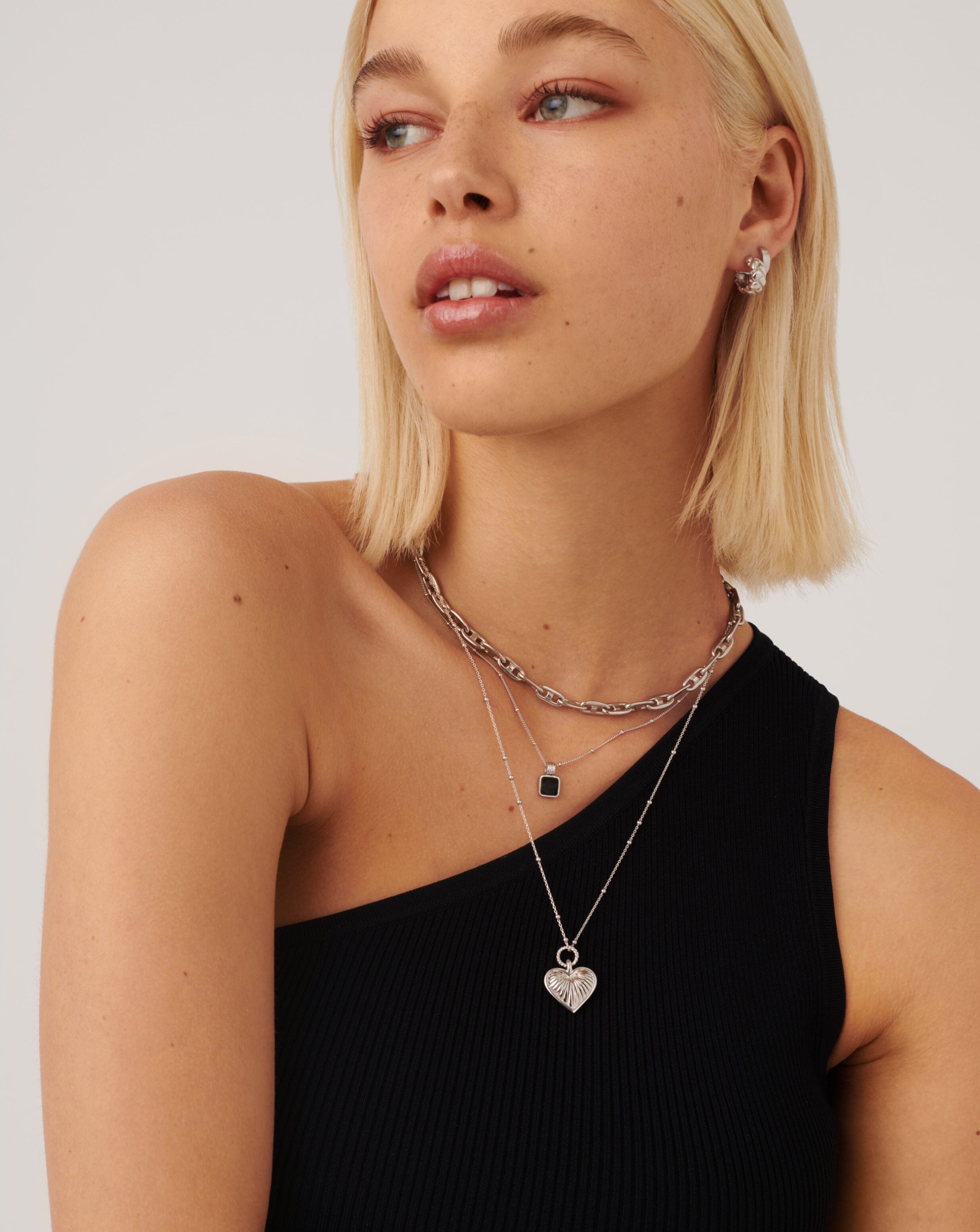 Ridge Heart Charm Pendant Necklace for Women - Silver Plated Stainless Steel Jewelry Gift for Her | Valentine's Day, Anniversary, Birthday Present