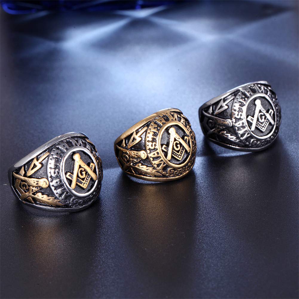 Mens Stainless Steel Masonic Ring - Vintage Freemason Jewelry for Men - Perfect for Gifts, Brotherhood & Secret Society Events