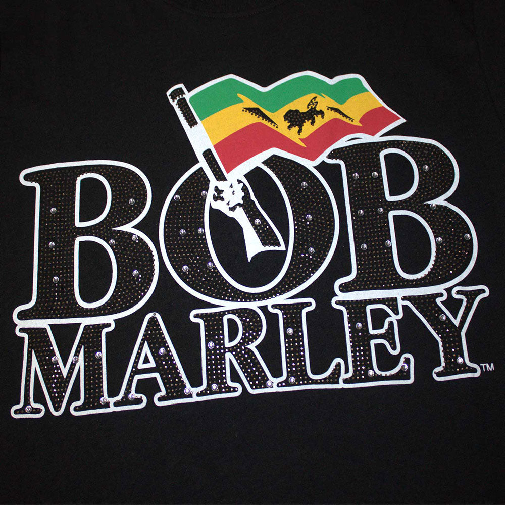 Bob Marley Unisex T-Shirt with Flag Logo - Embellished Design for Men & Women - Perfect for Concerts, Festivals & Casual Wear