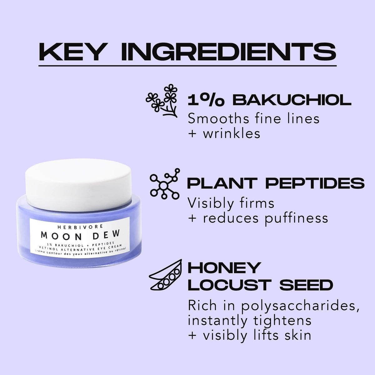 Moon Dew 1% Bakuchiol & Peptides Anti-Aging Eye Cream - Natural Retinol Alternative for Dark Circles & Wrinkles - Perfect for Nighttime Skincare Routine