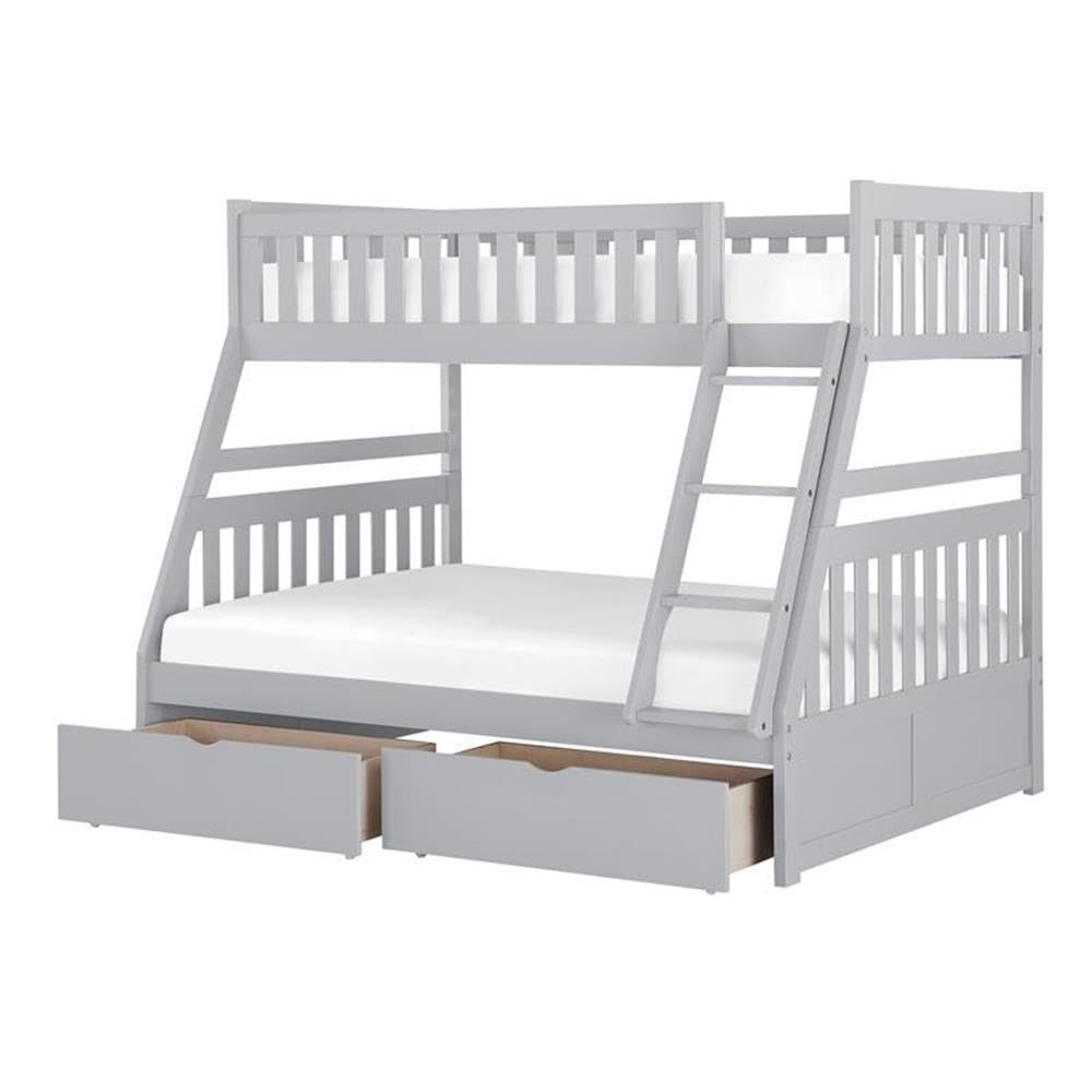 Lexicon Orion Twin Over Full Bunk Bed with Storage - Gray Wooden Bunk Bed for Kids & Teens - Space-Saving Bedroom Furniture for Small Rooms & Shared Spaces