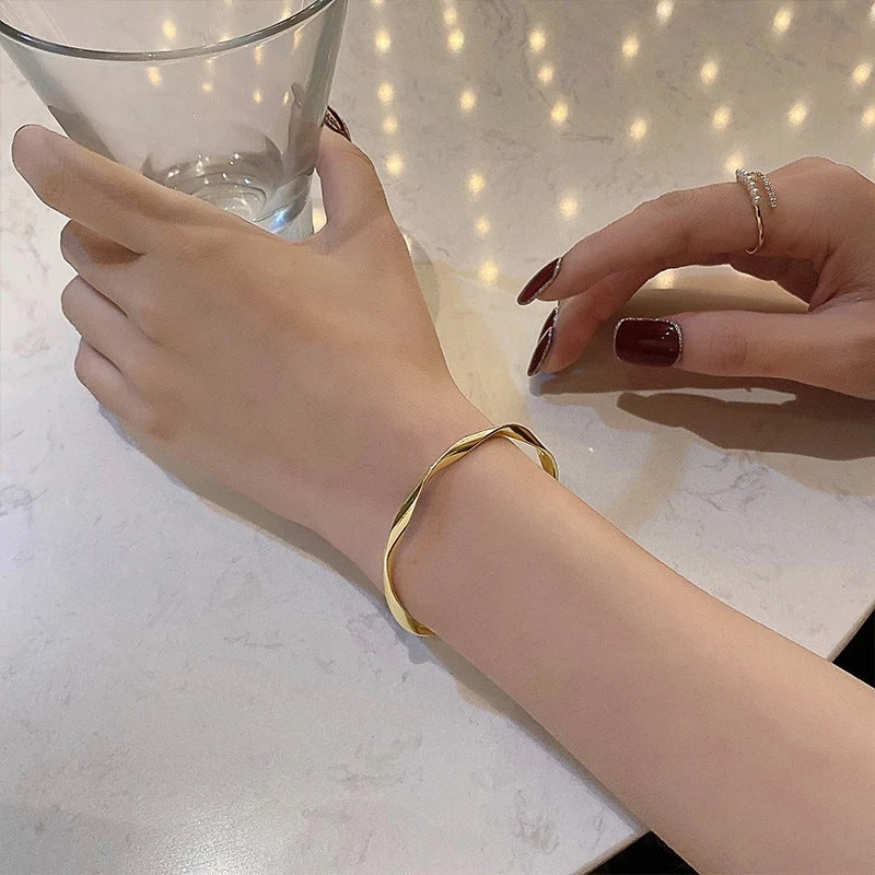 Mobius Gold Silver Open Cuff Bangle Bracelet for Women | Trendy Minimalist Jewelry | Perfect for Everyday Wear, Office & Special Occasions | HB637