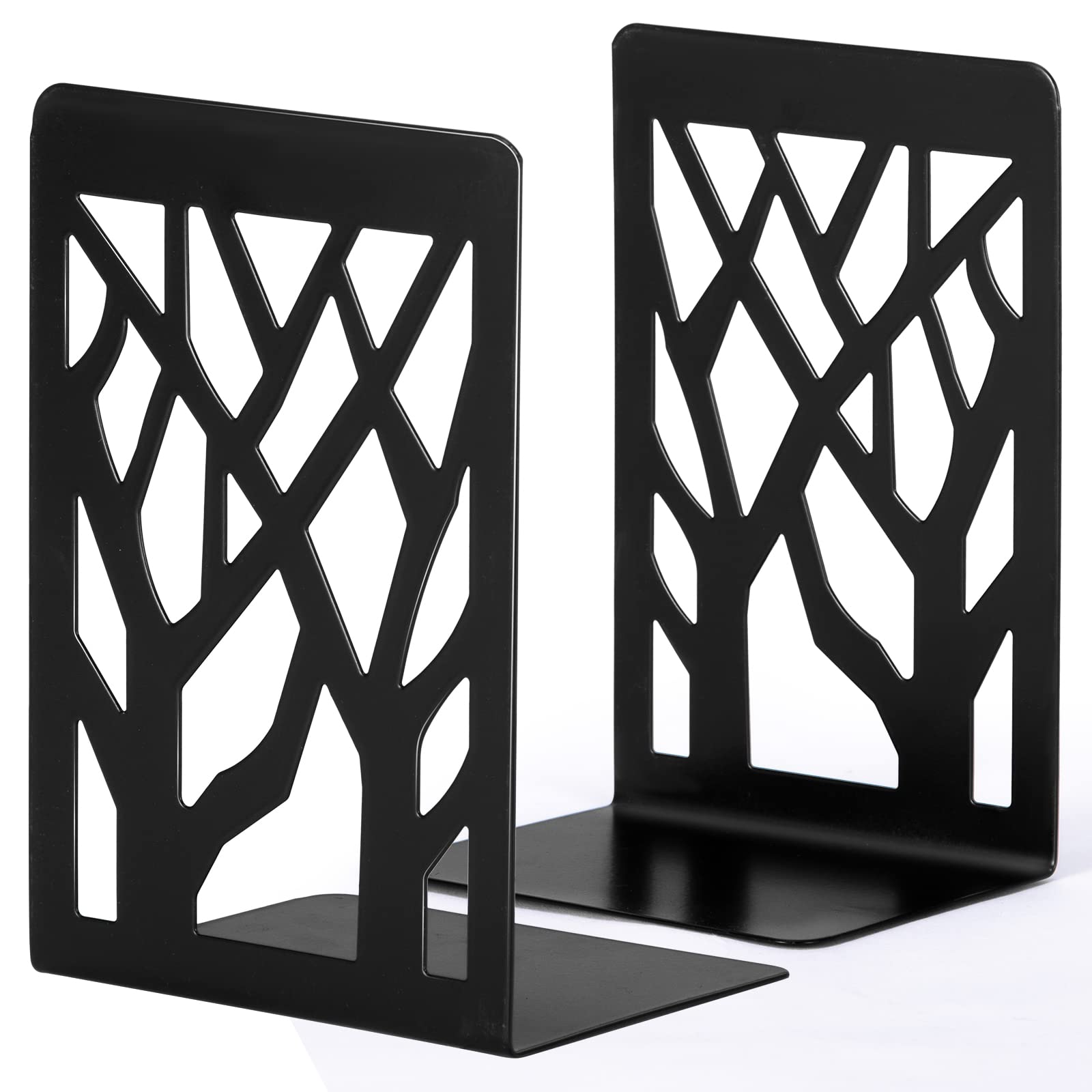 Heavy Duty Metal Bookends for Shelves - 1 Pair Black Decorative Book Stoppers, Book Shelf Holder for Home & Office Organization, Perfect for Large Books, Textbooks, and Displaying Collectibles