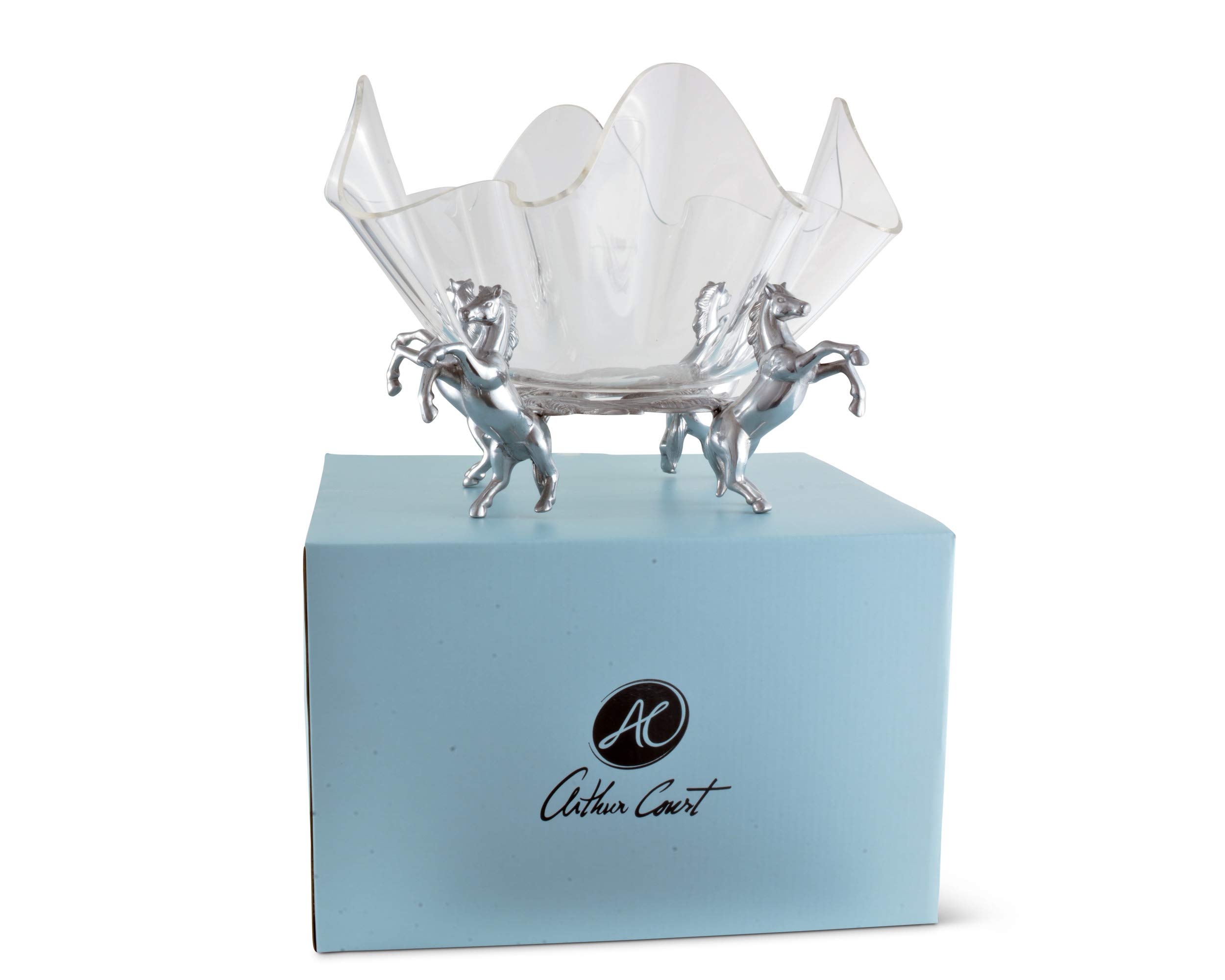 Arthur Court Designs Aluminum Metal Horse Stand with Acrylic Serving Bowl - 11 Inch Diameter, 9 Inch Tall - Elegant Table Centerpiece for Parties, Weddings & Home Decor
