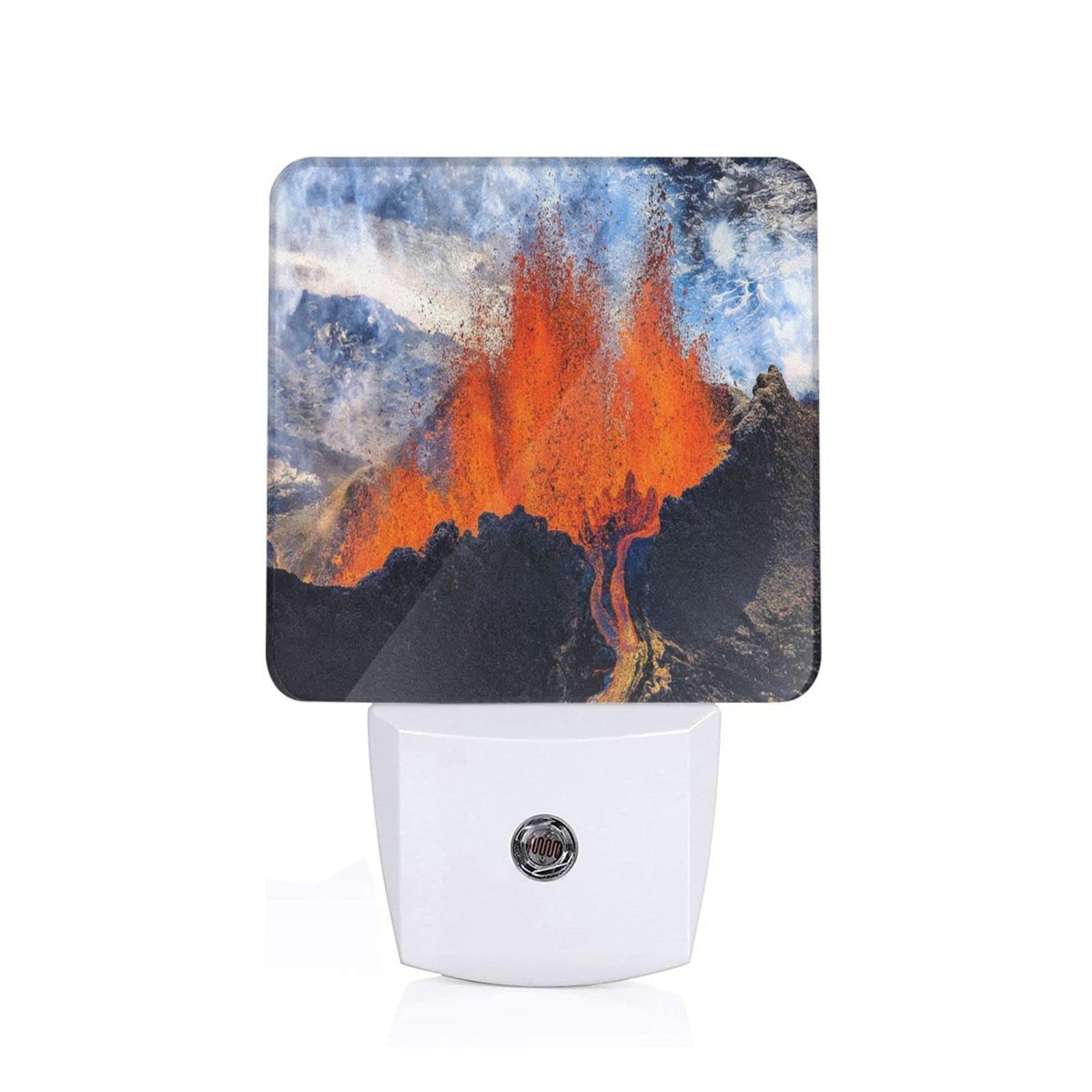 Volcano Eruption Plug-in LED Night Light with Light Sensor - Warm White Energy Saving Dusk to Dawn Sensor for Bathroom, Hallway, Bedroom & Living Room - Perfect for Kids Rooms, Nighttime Safety & Decorative Home Lighting