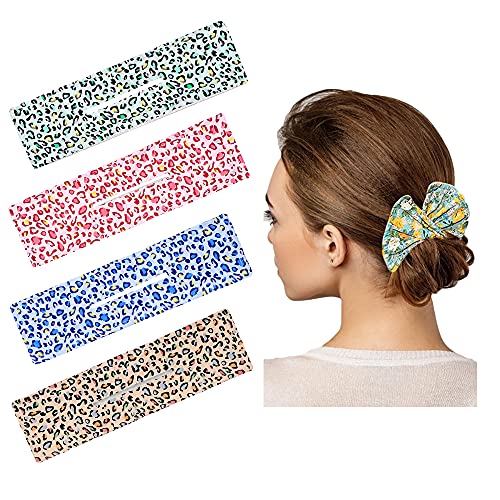 4Pcs Magic Donut Hair Bun Maker for Girls - French Twist Bun Shaper, Hair Bands & Accessories (Leopard Print) - Perfect for School, Parties & Everyday Hairstyles