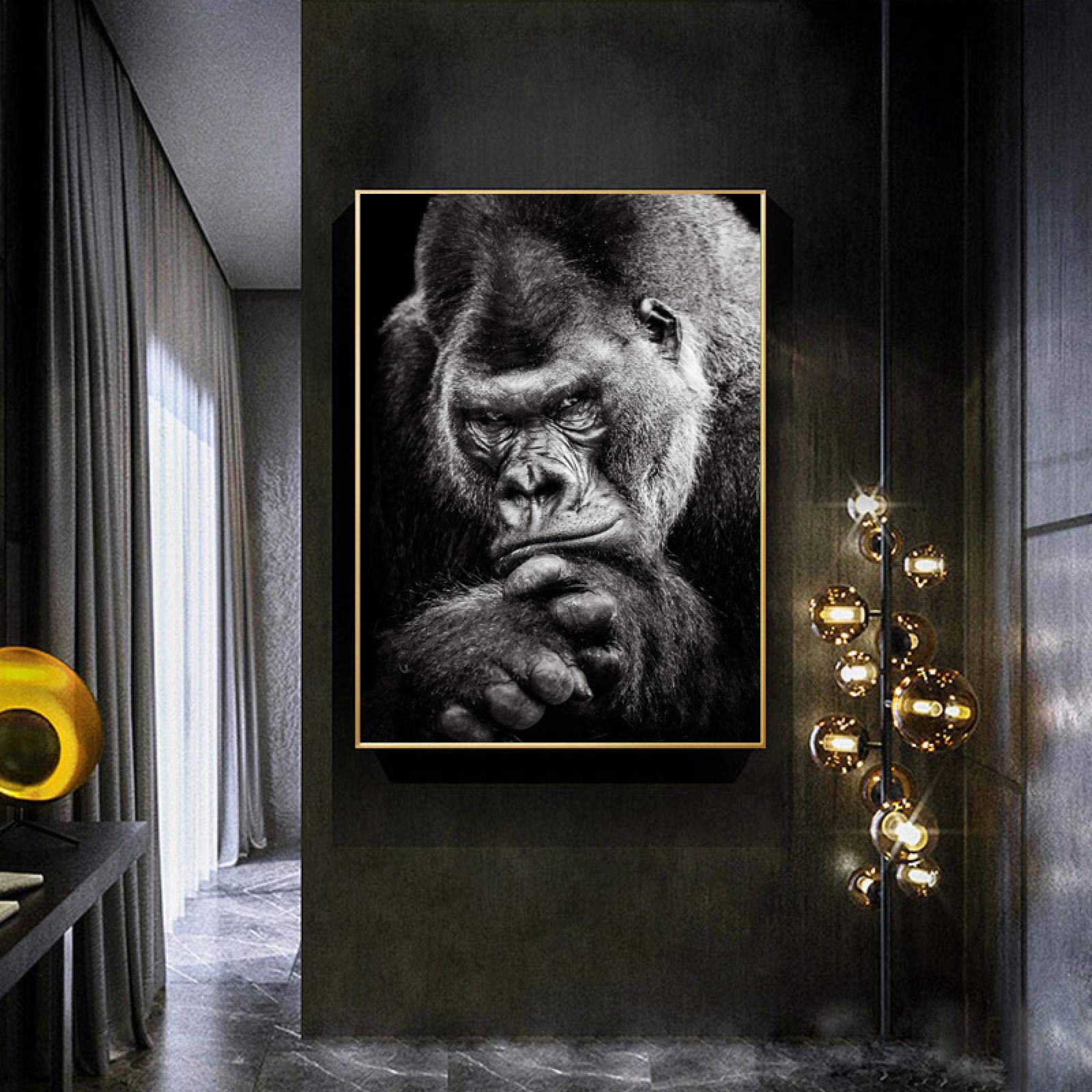 Black and White Gorilla Canvas Wall Art - 70x90cm Unframed Animal Painting, Monkey Poster Print for Living Room & Home Decor | Perfect for Jungle Theme, Office or Modern Interior Design