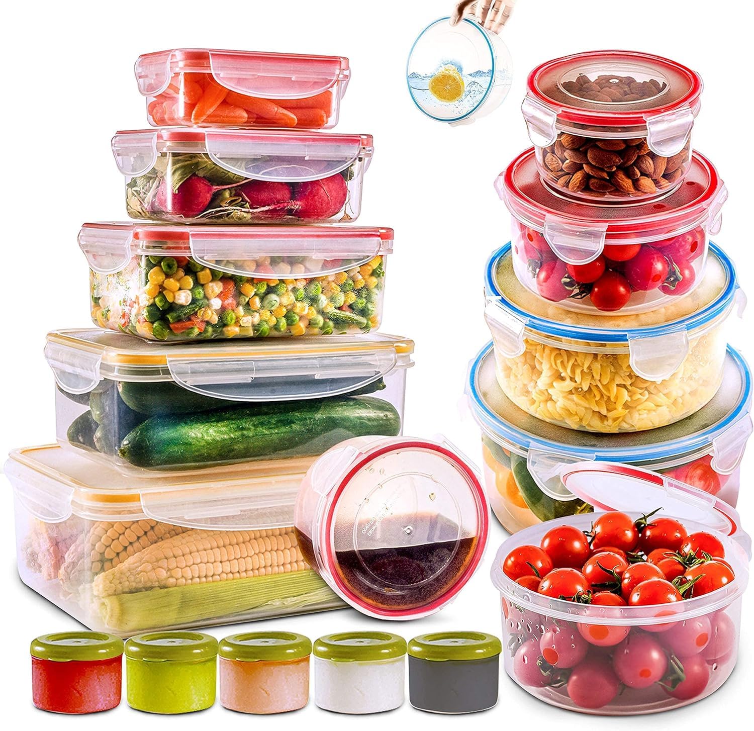 28-Piece Airtight Food Storage Container Set (85oz to 1.2oz) - 14 Clear Plastic Containers with Lids - Meal Prep, Fruits, Leftovers - Freezer, Microwave & Dishwasher Safe - Perfect for Kitchen Organization & Food Preservation