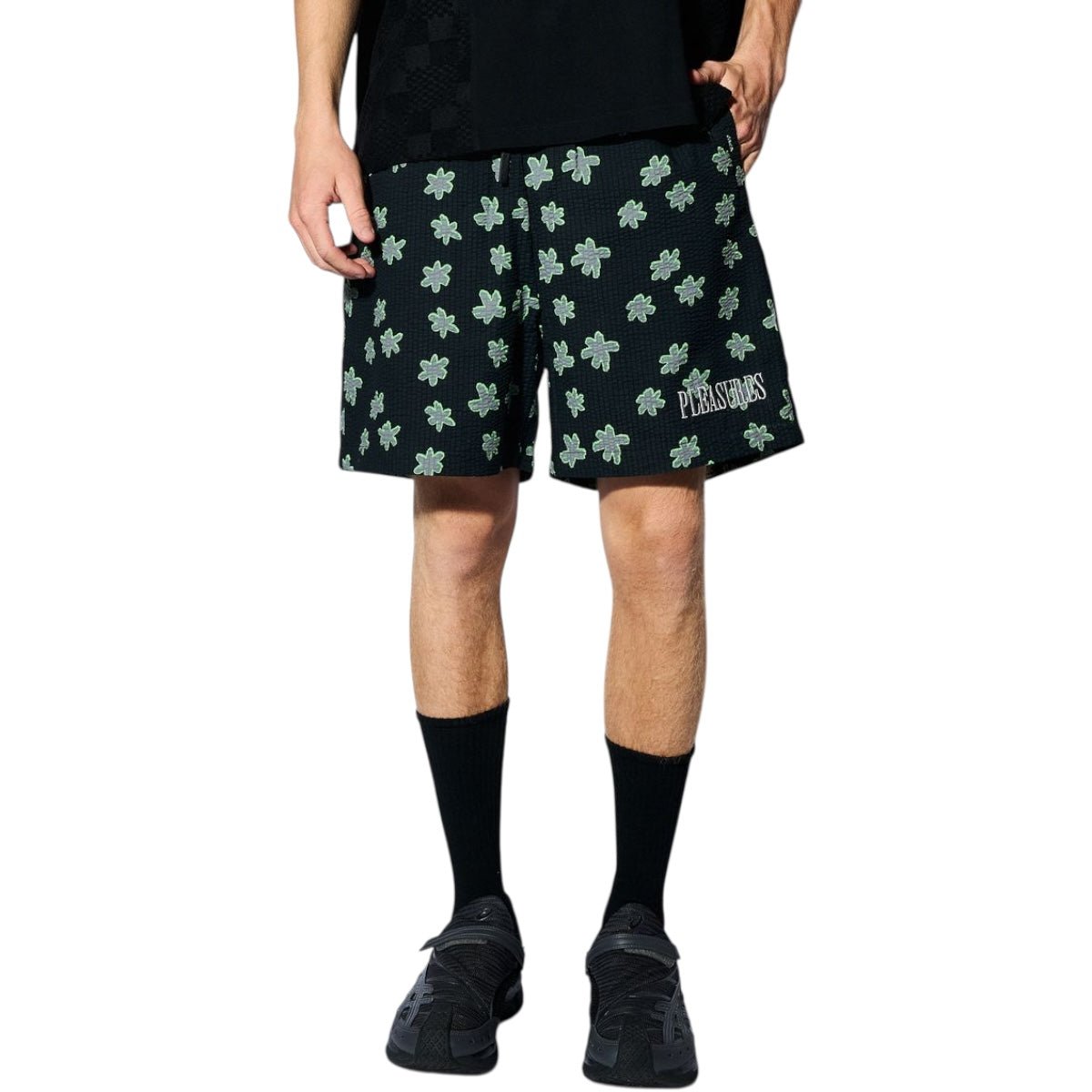 Pleasures Floral Seersucker Shorts for Women - Black Summer Casual Shorts | Perfect for Beach, Vacation & Streetwear Outfits