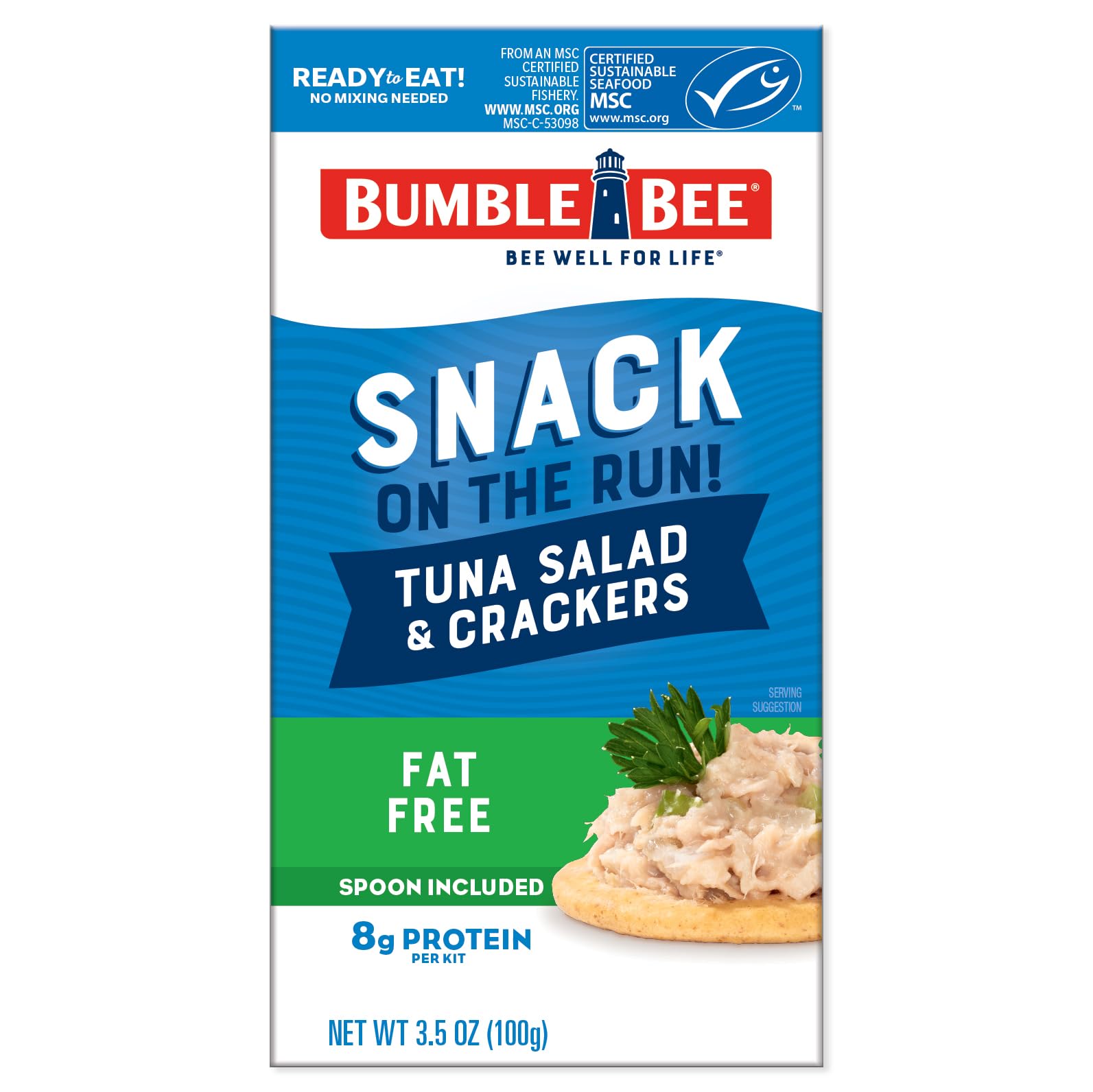 Fat-Free Tuna Salad Kit with Crackers - Wild Caught Bumble Bee Tuna, Ready to Eat Protein Snack (3.5 oz) | Shelf-Stable, Includes Spoon - Perfect for Office Lunch, Hiking & On-the-Go Meals
