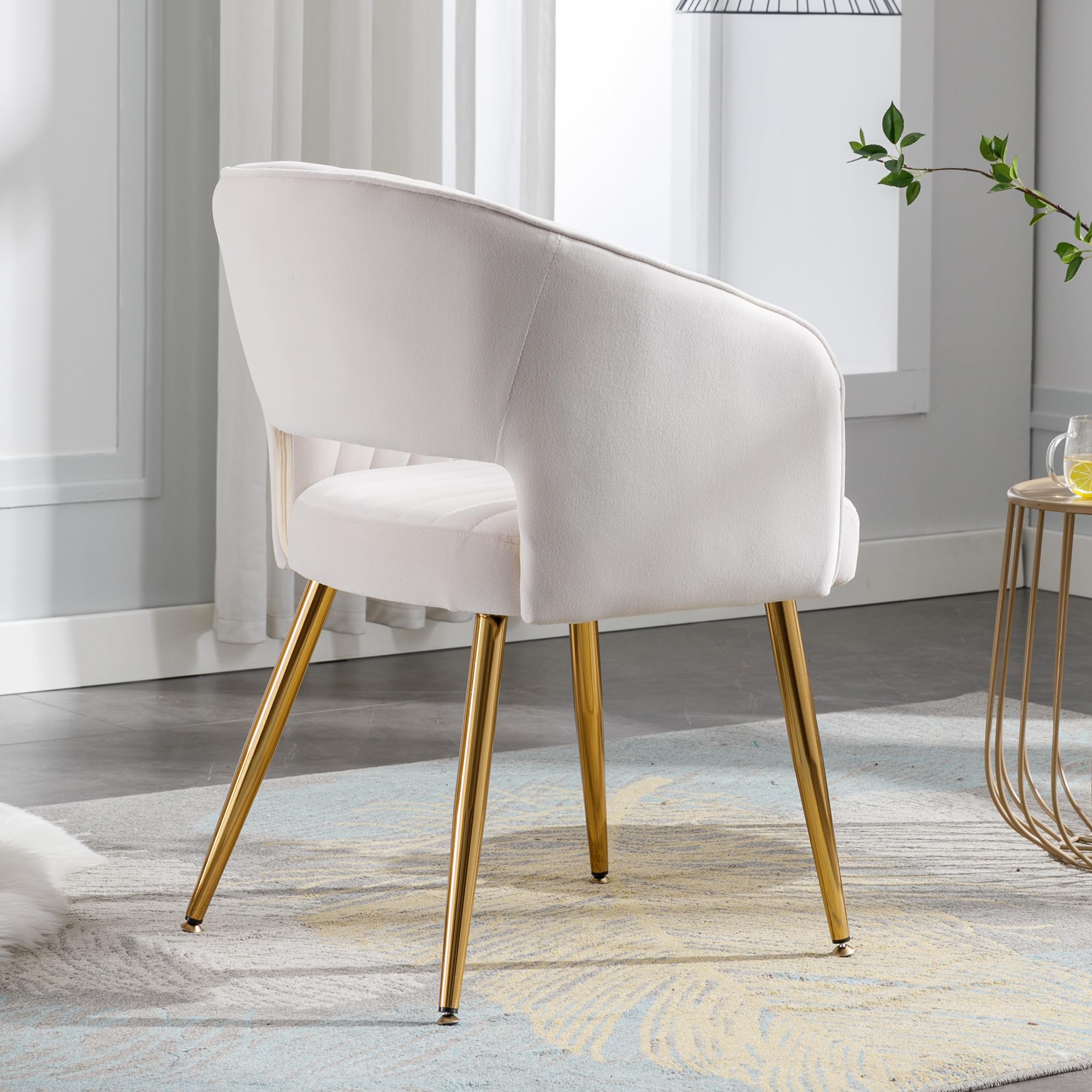 Velvet Tufted Desk Chair with Gold Legs - Ergonomic Home Office Chair for Women, Modern Upholstered Accent Armchair for Study, Computer Work & Living Room - Cream Velvet Seat (Perfect for Home Office, Study Nook & Cozy Reading Corner)