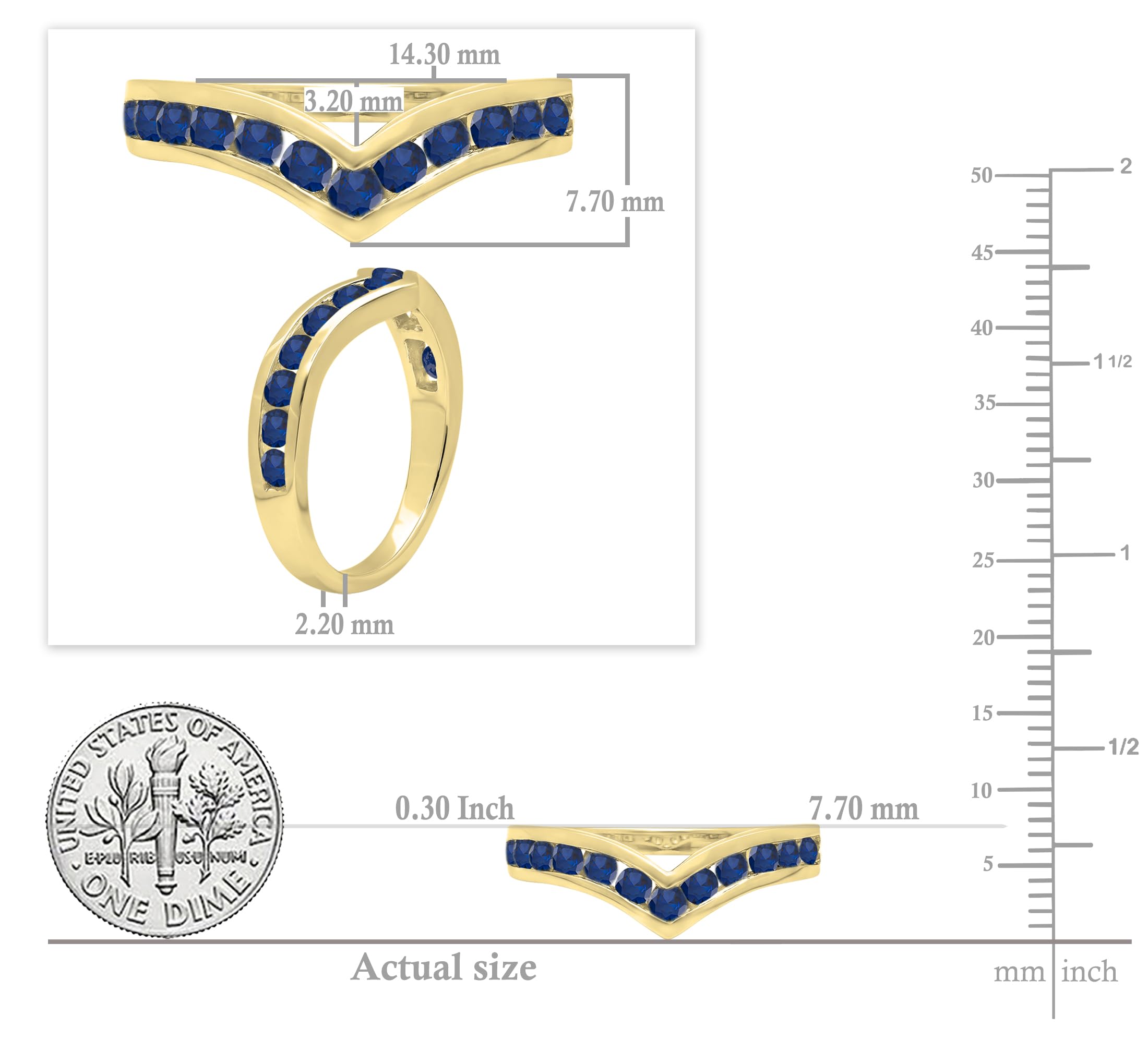 14K Gold Blue Sapphire Chevron Band - Stackable Anniversary Ring for Women