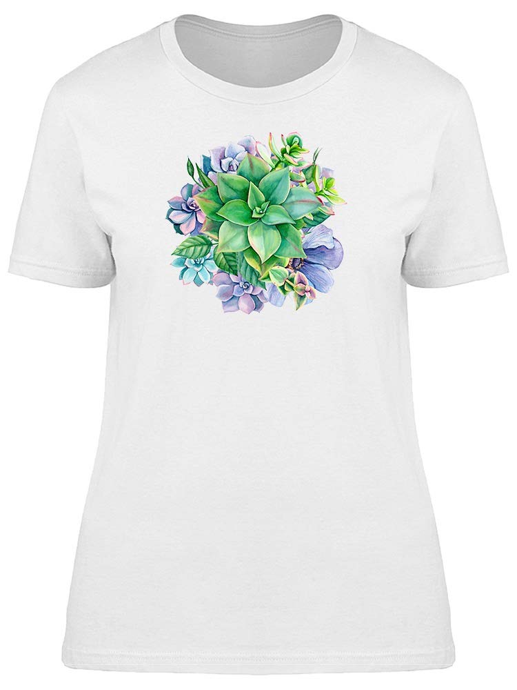 Smartprints Women's Bouquet of Succulents Graphic T-Shirt - Trendy Cactus Print Tee for Casual Wear, Outings & Gift Giving