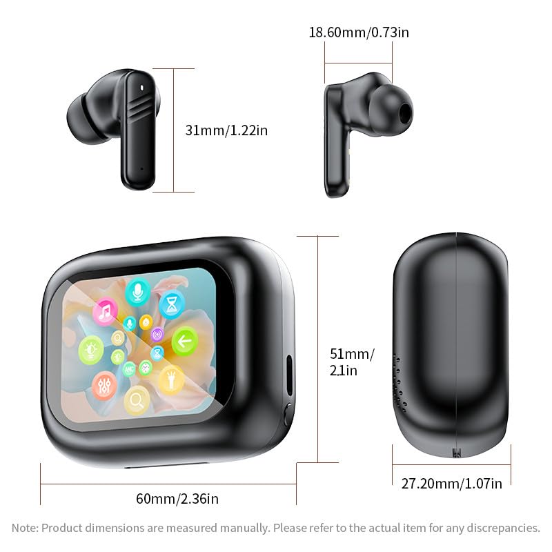 Wireless Earbuds with Touch Screen & Active Noise Cancelling (ANC) - Bluetooth Earphones with LED Display, Wireless Charging Case & Deep Bass - Perfect for Gym, Workouts, Commuting & Travel (White)