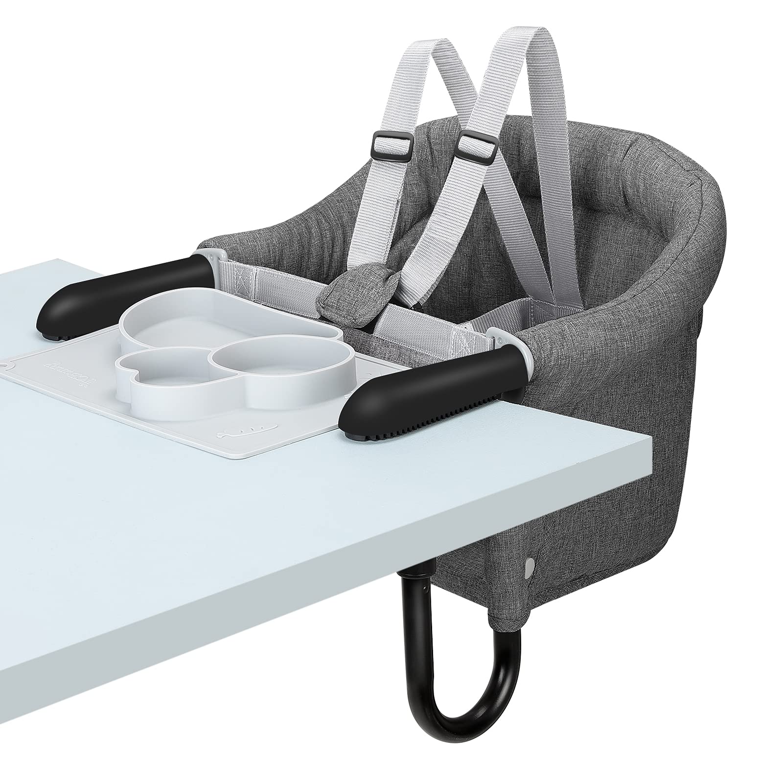 Hook On Chair with Tray - Foldable Baby High Chair with Secure Clip, Portable Feeding Seat for Home & Travel - Perfect for Dining, Outdoor Picnics & Restaurant Use (Grey)