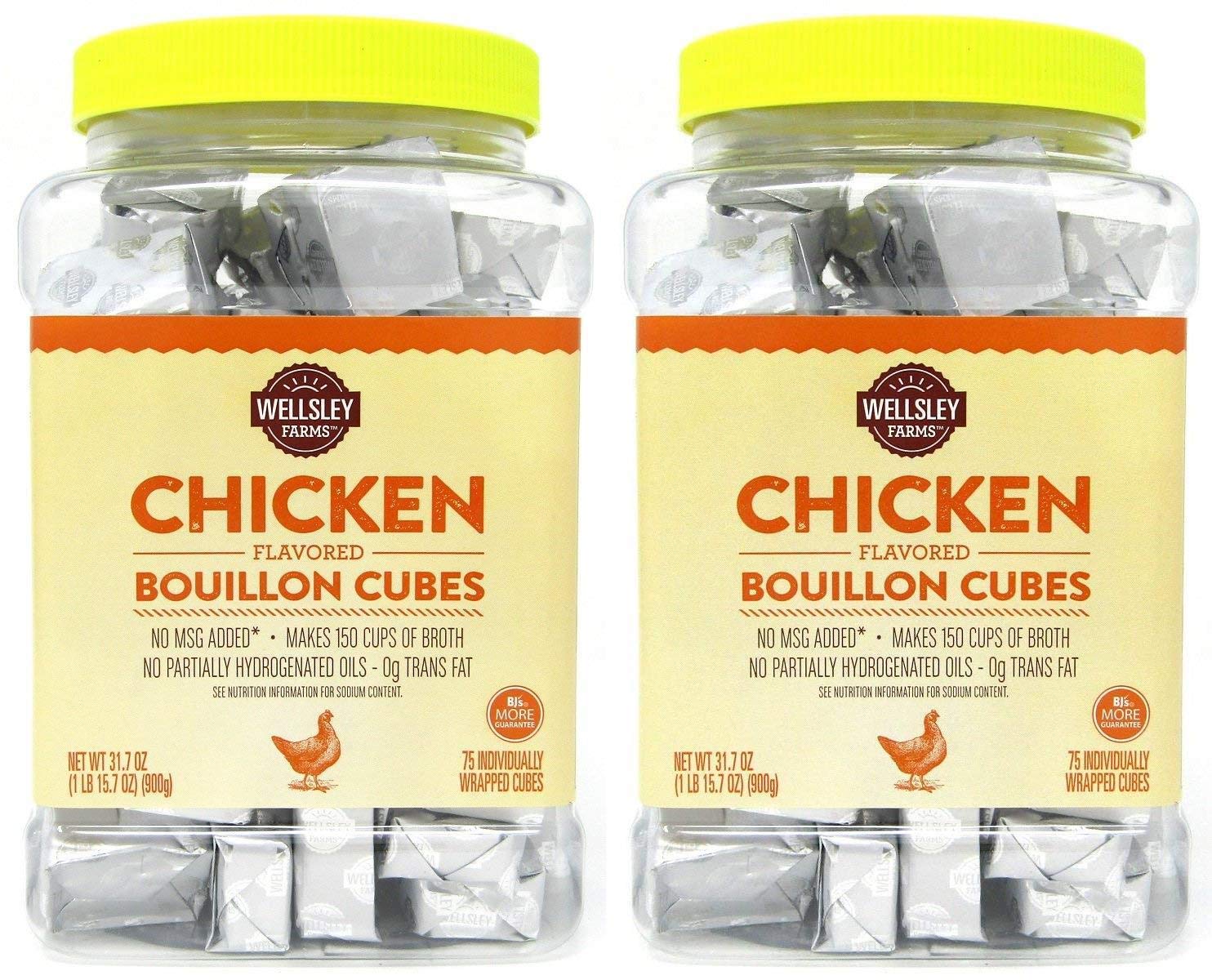 Wellsley Farms Chicken Flavored Bouillon Cubes (75 Count, Pack of 2) - Premium Soup & Cooking Stock Base for Homemade Broth, Stews, and Sauces