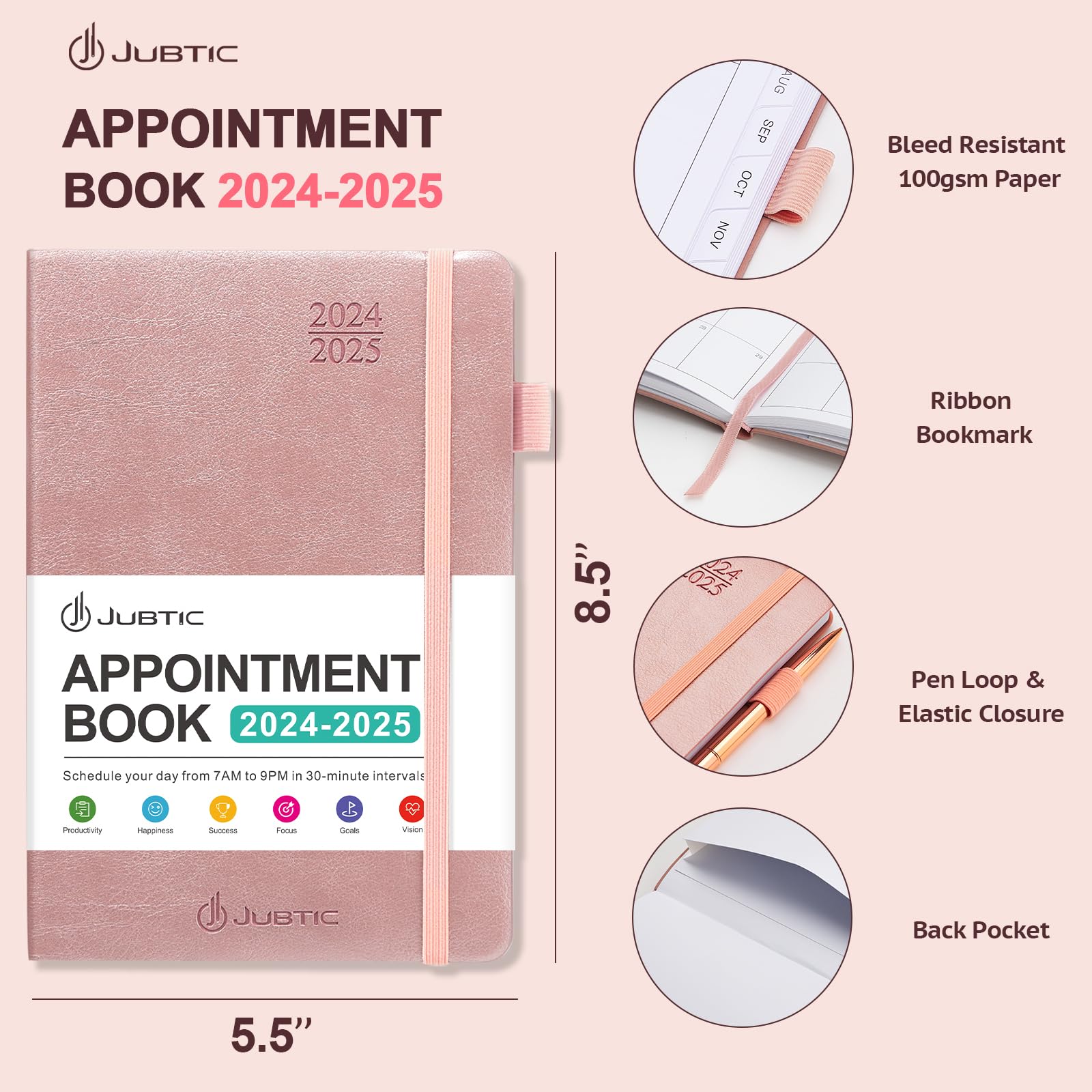 JUBTIC 2024-2025 Academic Planner - July 2024 to June 2025 Daily Weekly Monthly Organizer with Hourly Schedule, Soft Cover A5 (5.8