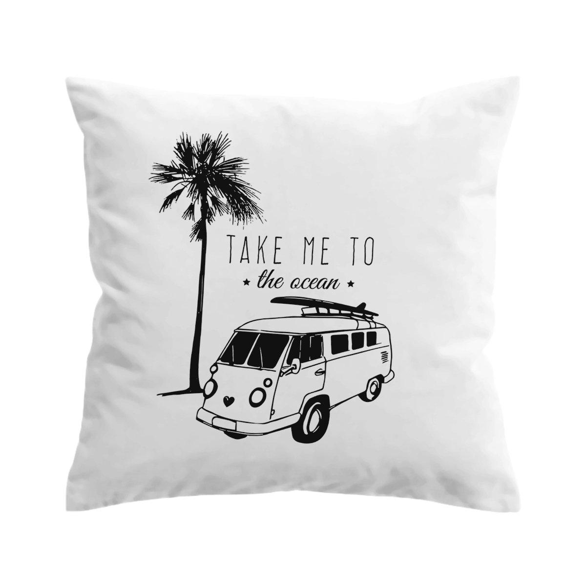 Drive Me to the Beach Pillow Cover - Funny Car Themed Decorative Throw Pillow Case for Living Room, Bedroom, or Road Trip Accessories