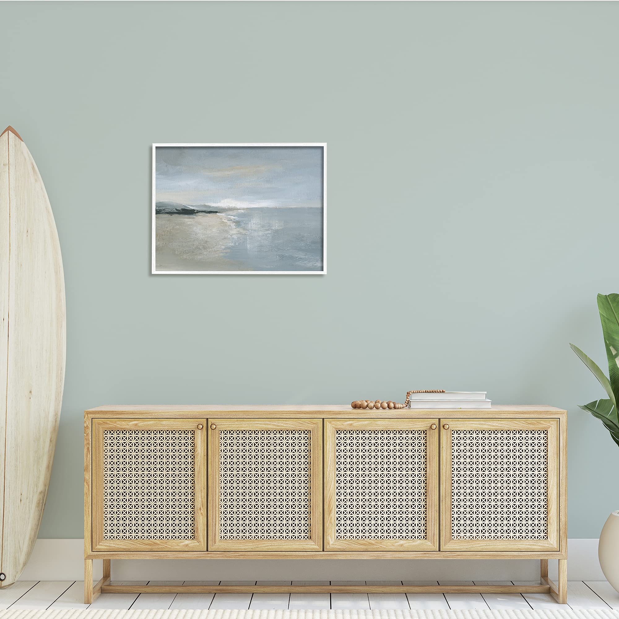 Stupell Industries Framed Wall Art - Murky Sky Beach Coast Abstract Landscape with Cloudy Horizon by Nan White, 30 x 24 Inches, Beige - Perfect for Living Room, Bedroom & Office Decor