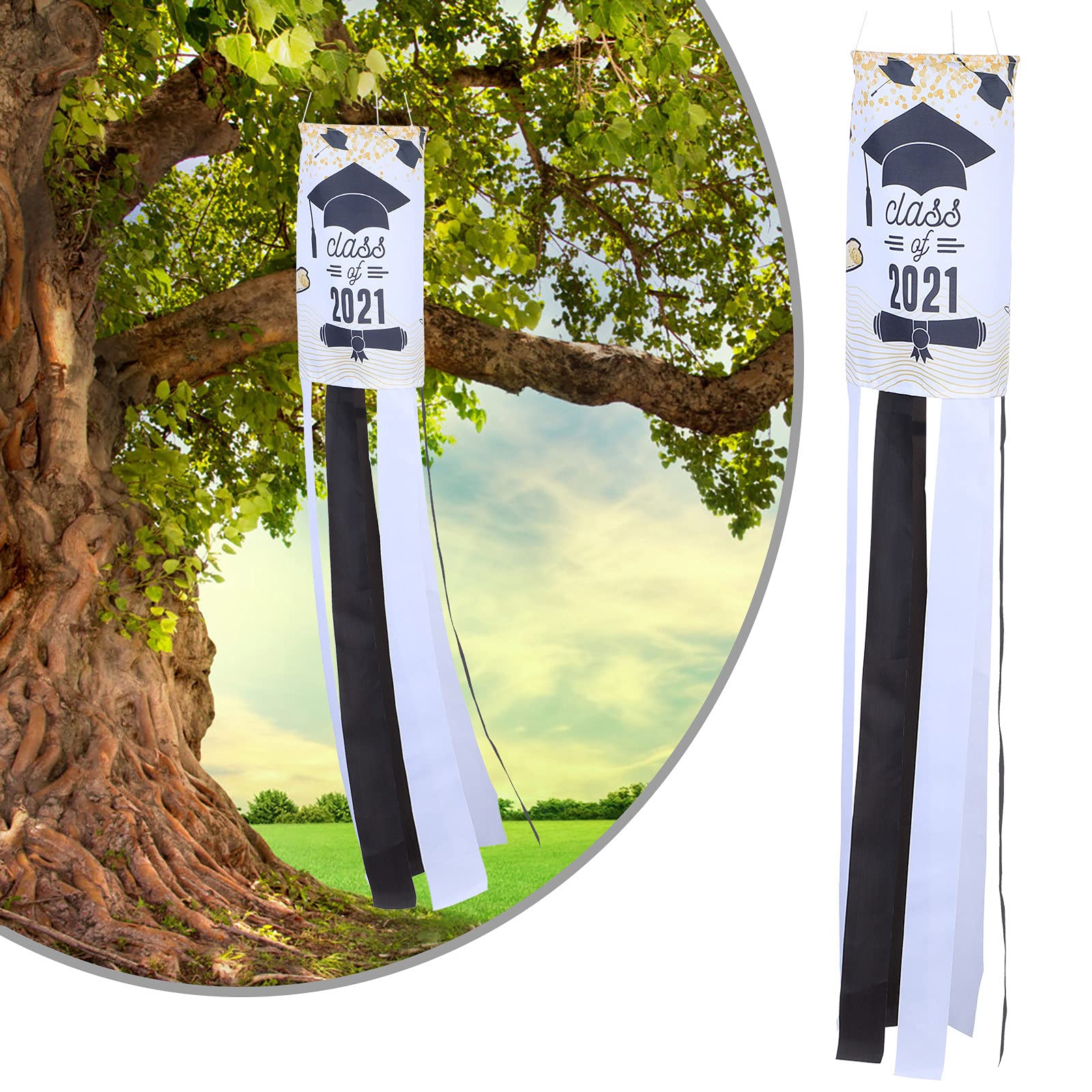 Yard Decor Flag Windsock for Home, Indoor & Outdoor Graduation Decor - White