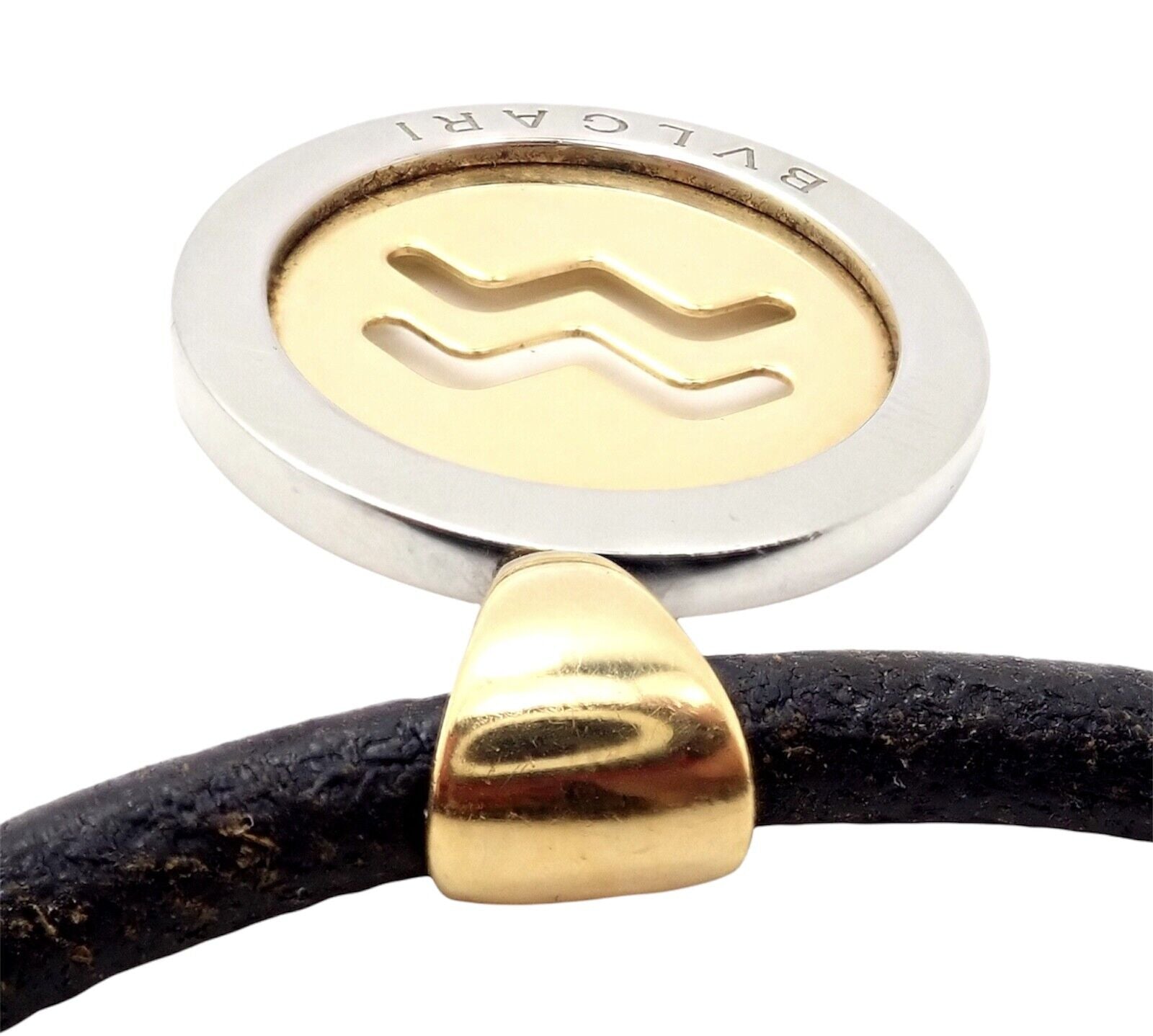 Authentic Bulgari Tondo 18k Yellow Gold & Steel 31mm Aquarius Pendant Necklace - Luxury Zodiac Jewelry for Women, Perfect Gift for Birthday & Anniversary