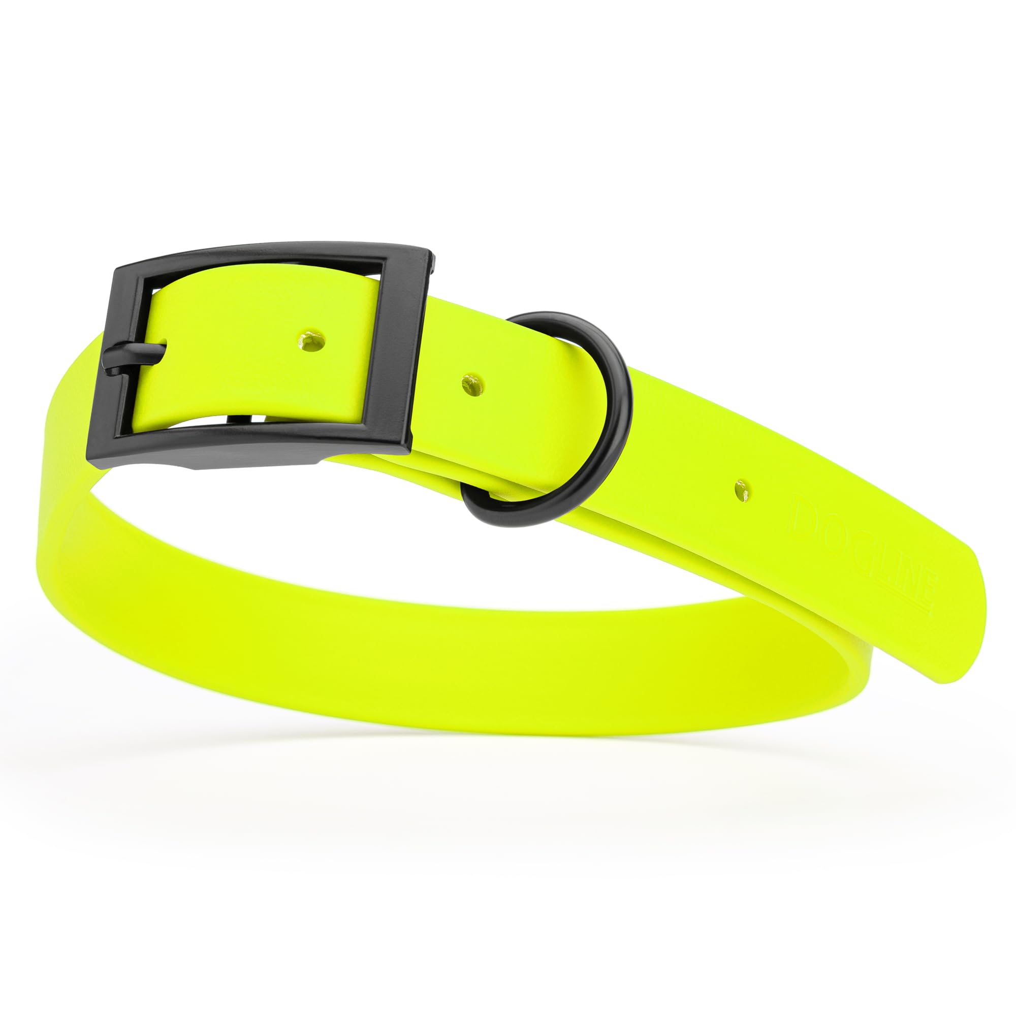 Waterproof Biothane Dog Collar - Durable Coated Nylon Webbing with Black Hardware | Odor-Proof, Easy to Clean | Fits Small, Medium & Large Dogs | Safety Yellow | Perfect for Outdoor Adventures, Swimming & Daily Walks