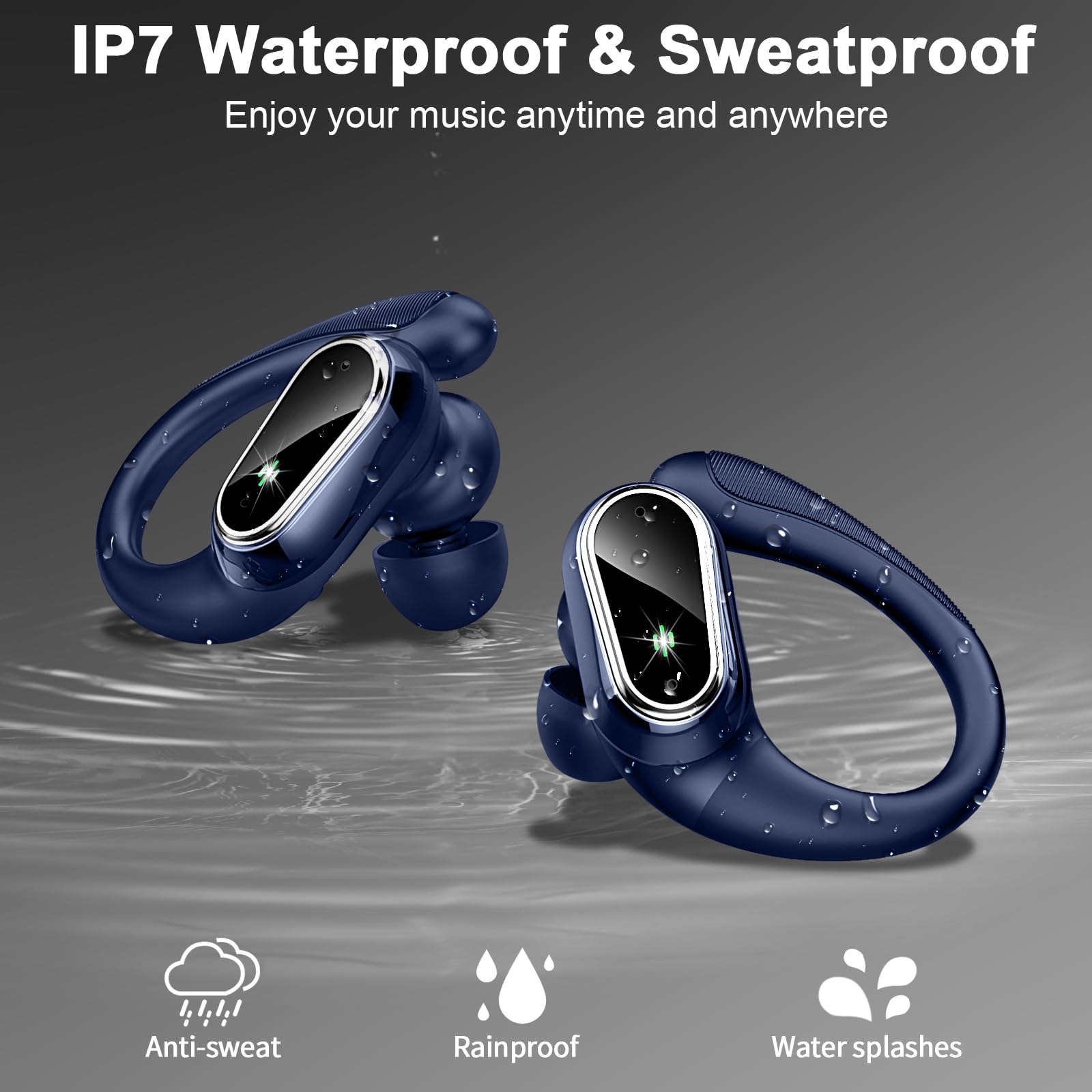 Poounur Wireless Earbuds Bluetooth 5.3, Noise Cancelling Sport Headphones with Mic - Perfect for Running & Gym