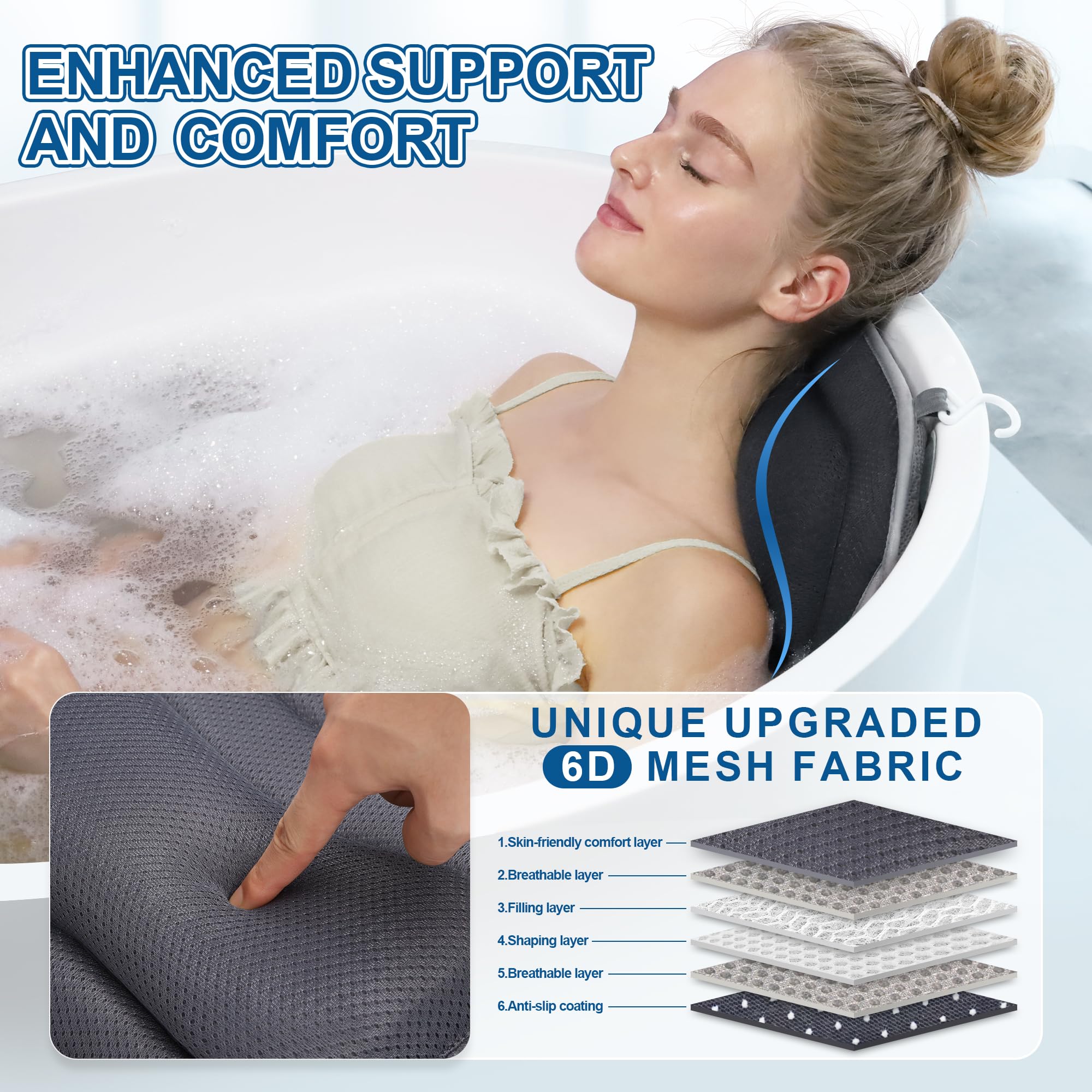 Premium Full Body Bath Pillow for Bathtub - Extra Large Spa Cushion with Lumbar Support, Non-Slip Bathtub Mat for Ultimate Relaxation & Safety - Perfect Spa Gift for Women & Men (Gray) - Ideal for Bubble Baths, Hydrotherapy & Home Spa Days