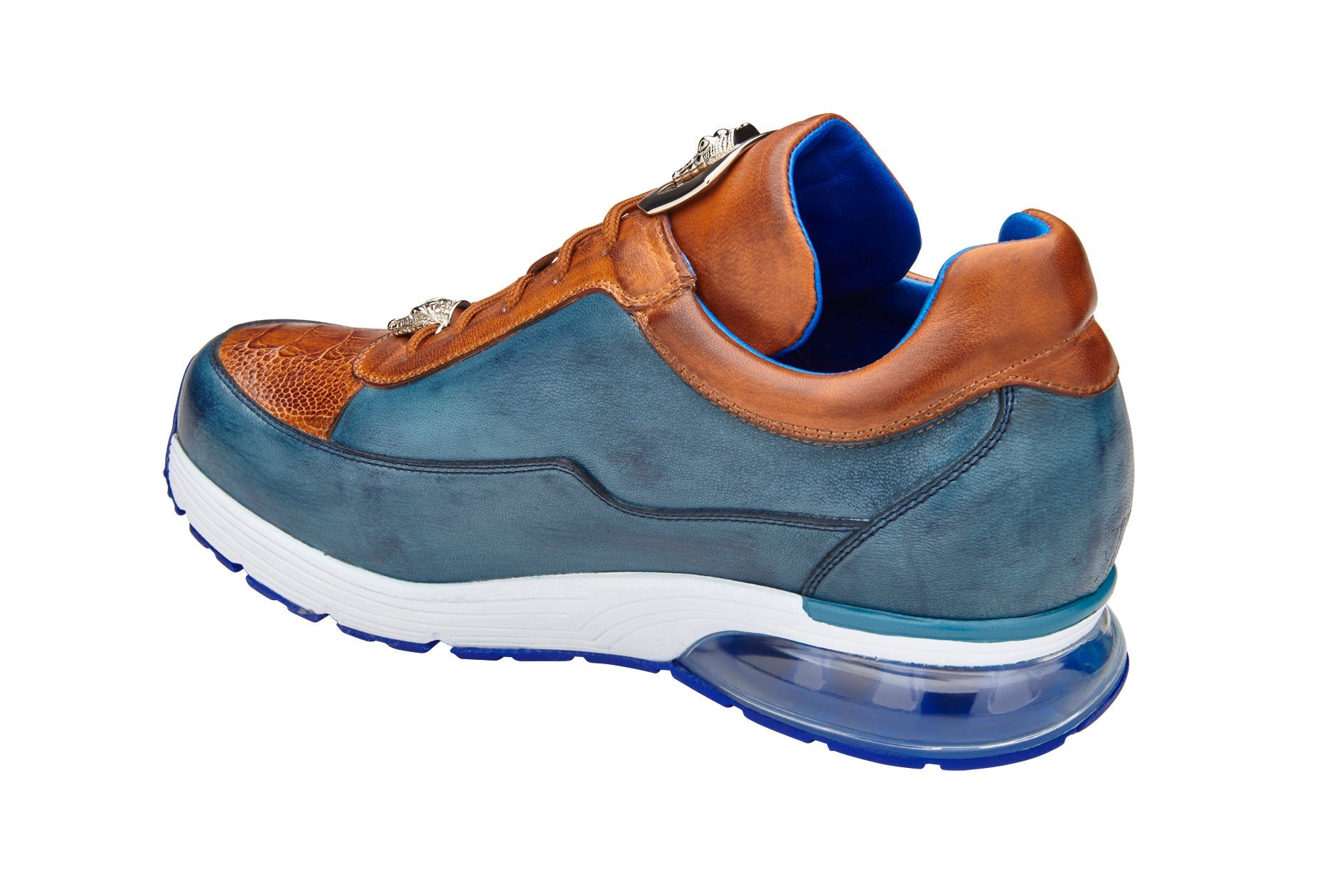 Belvedere Genuine Ostrich & Italian Calf Leather Sneakers - Antique Blue Safari/Antique Almond (E01) - Stylish Comfort for Casual Outings & Travel
